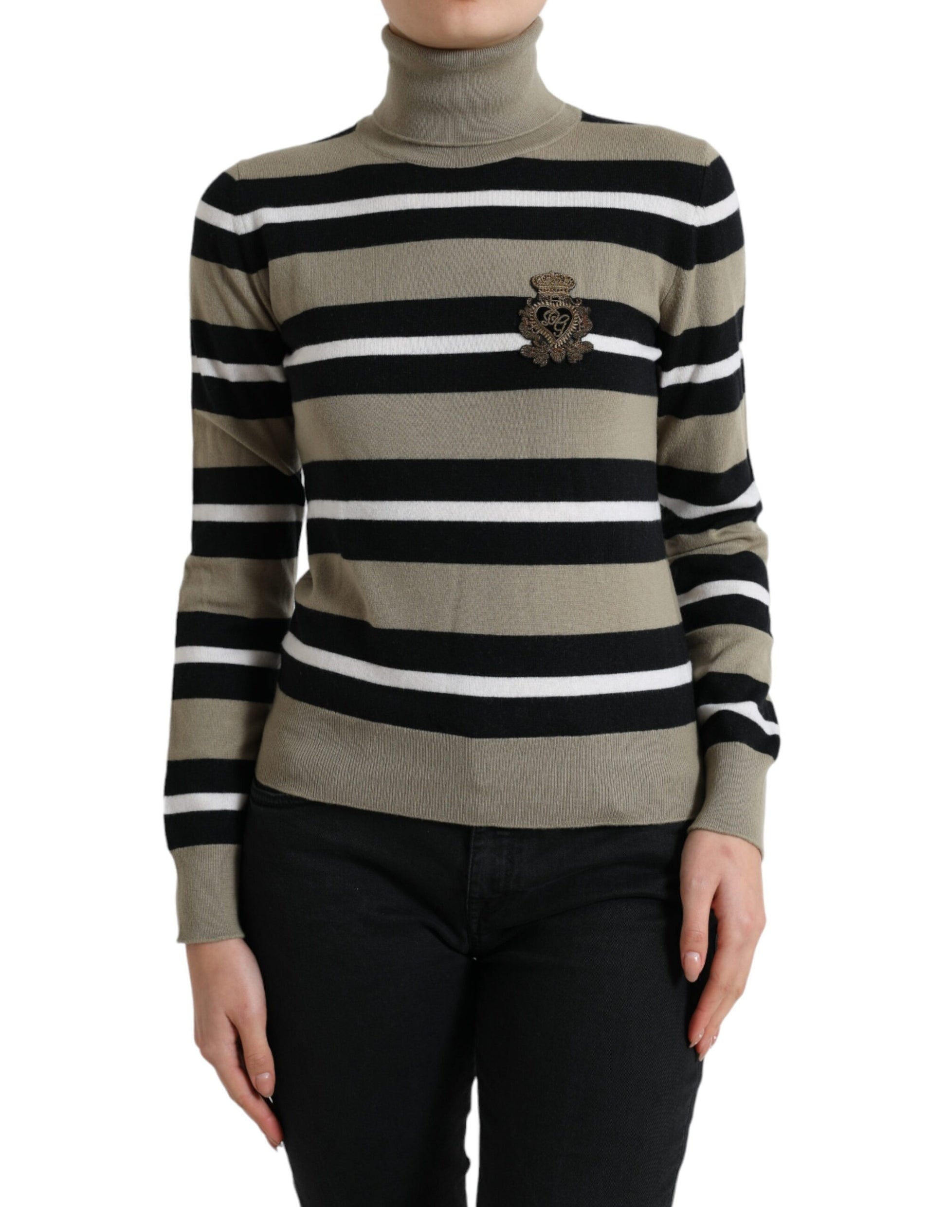 Dolce & Gabbana Multicolor Stripes Logo Turtle Neck Pullover Sweater Dolce & Gabbana