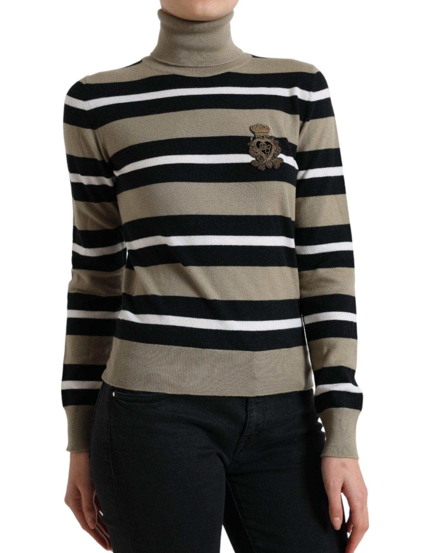 Dolce & Gabbana Multicolor Stripes Logo Turtle Neck Pullover Sweater Dolce & Gabbana