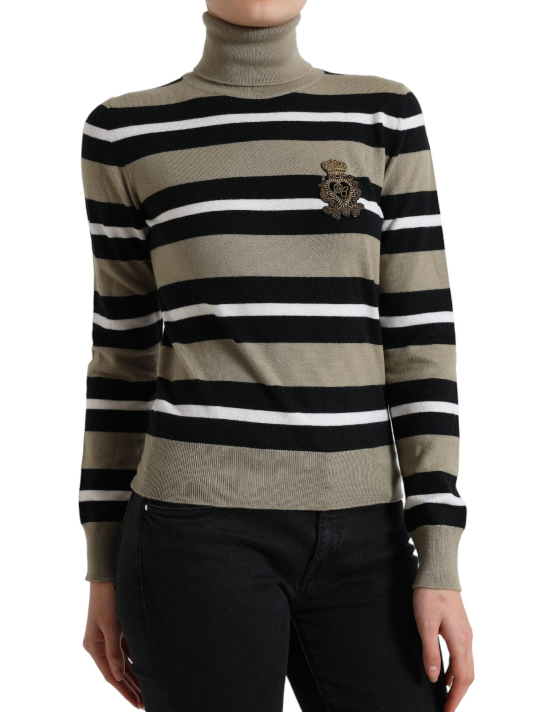 Dolce & Gabbana Multicolor Stripes Logo Turtle Neck Pullover Sweater Dolce & Gabbana