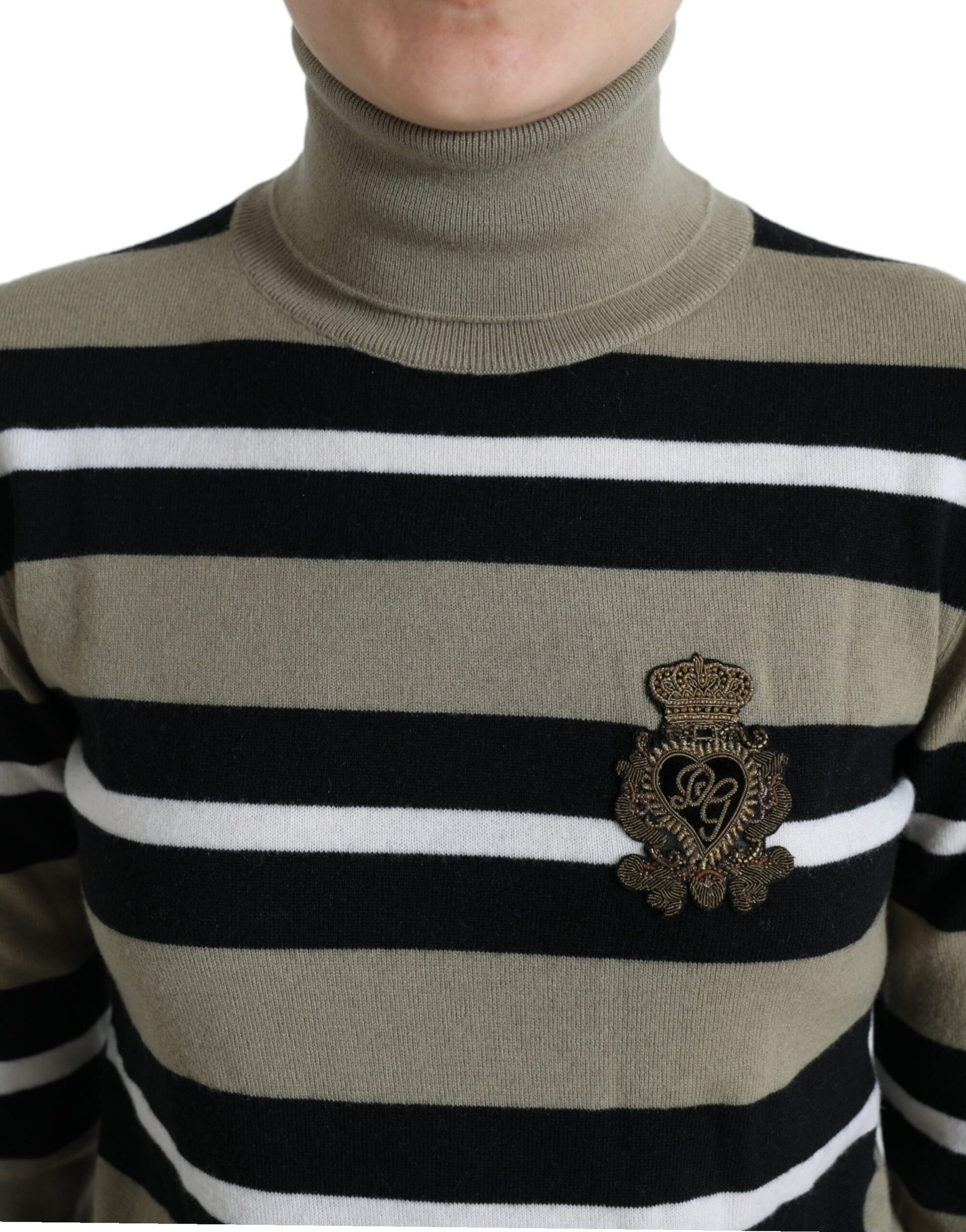 Dolce & Gabbana Multicolor Stripes Logo Turtle Neck Pullover Sweater Dolce & Gabbana