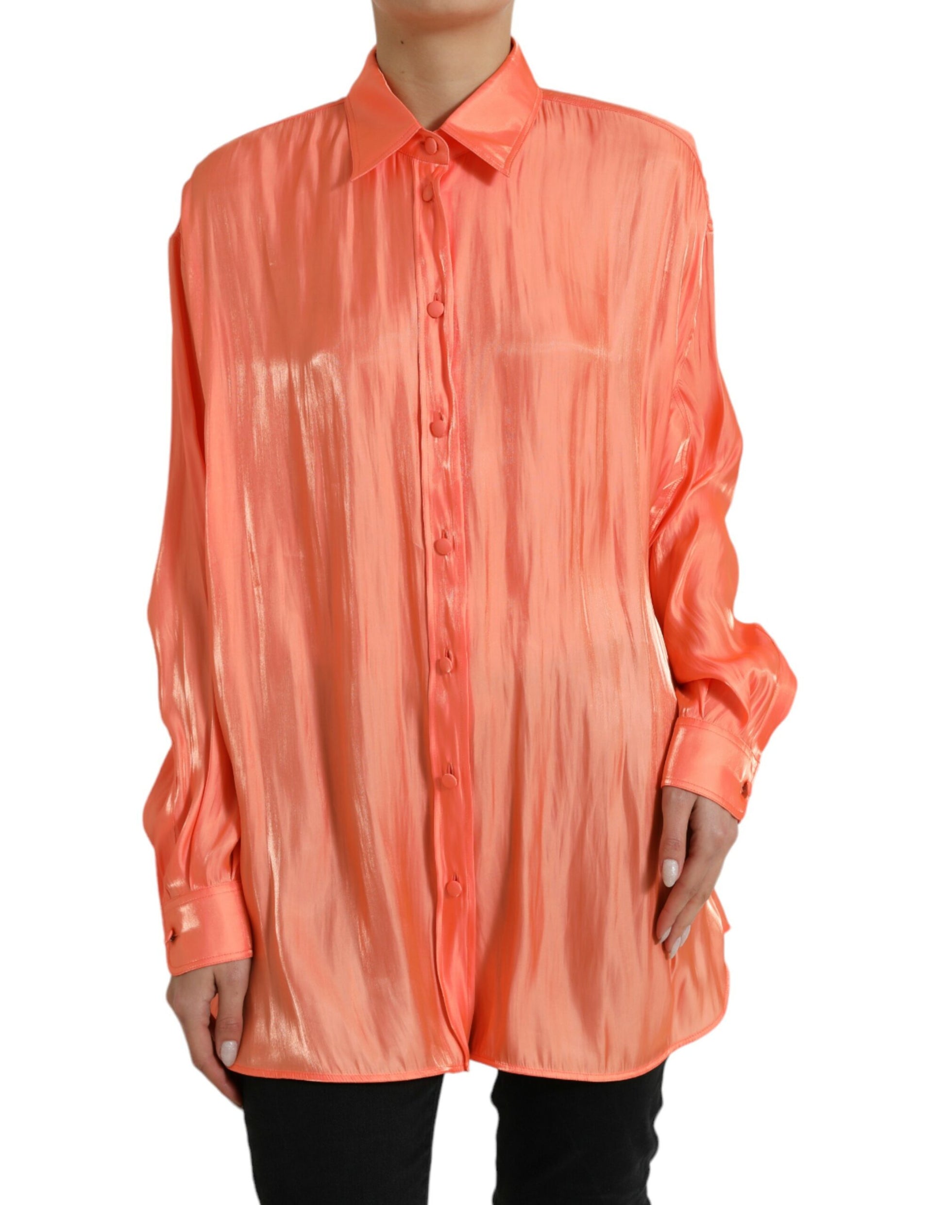Dolce & Gabbana Peach Long Sleeve Button Down Blouse Top Dolce & Gabbana
