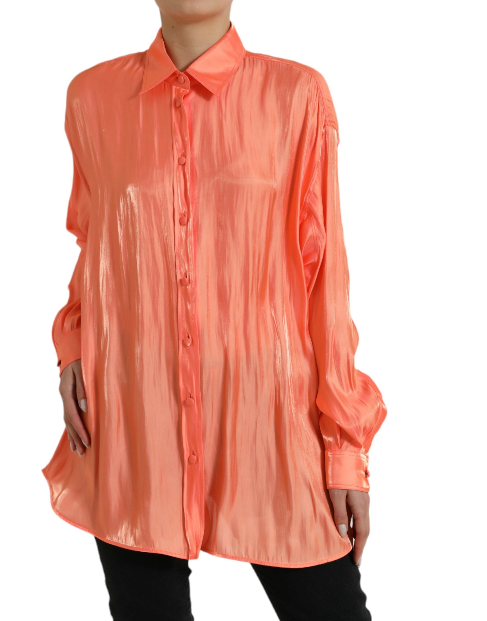 Dolce & Gabbana Peach Long Sleeve Button Down Blouse Top Dolce & Gabbana