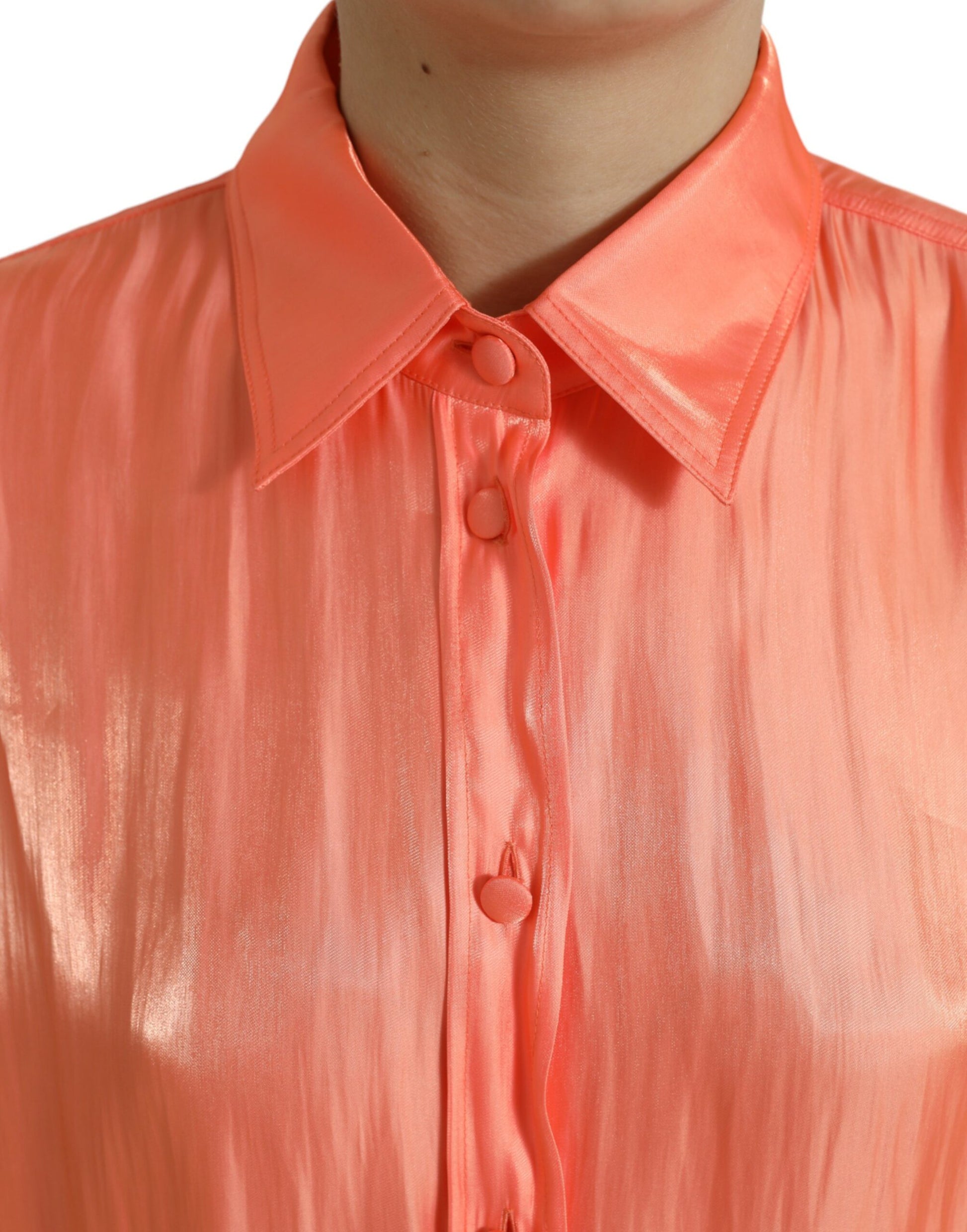 Dolce & Gabbana Peach Long Sleeve Button Down Blouse Top Dolce & Gabbana