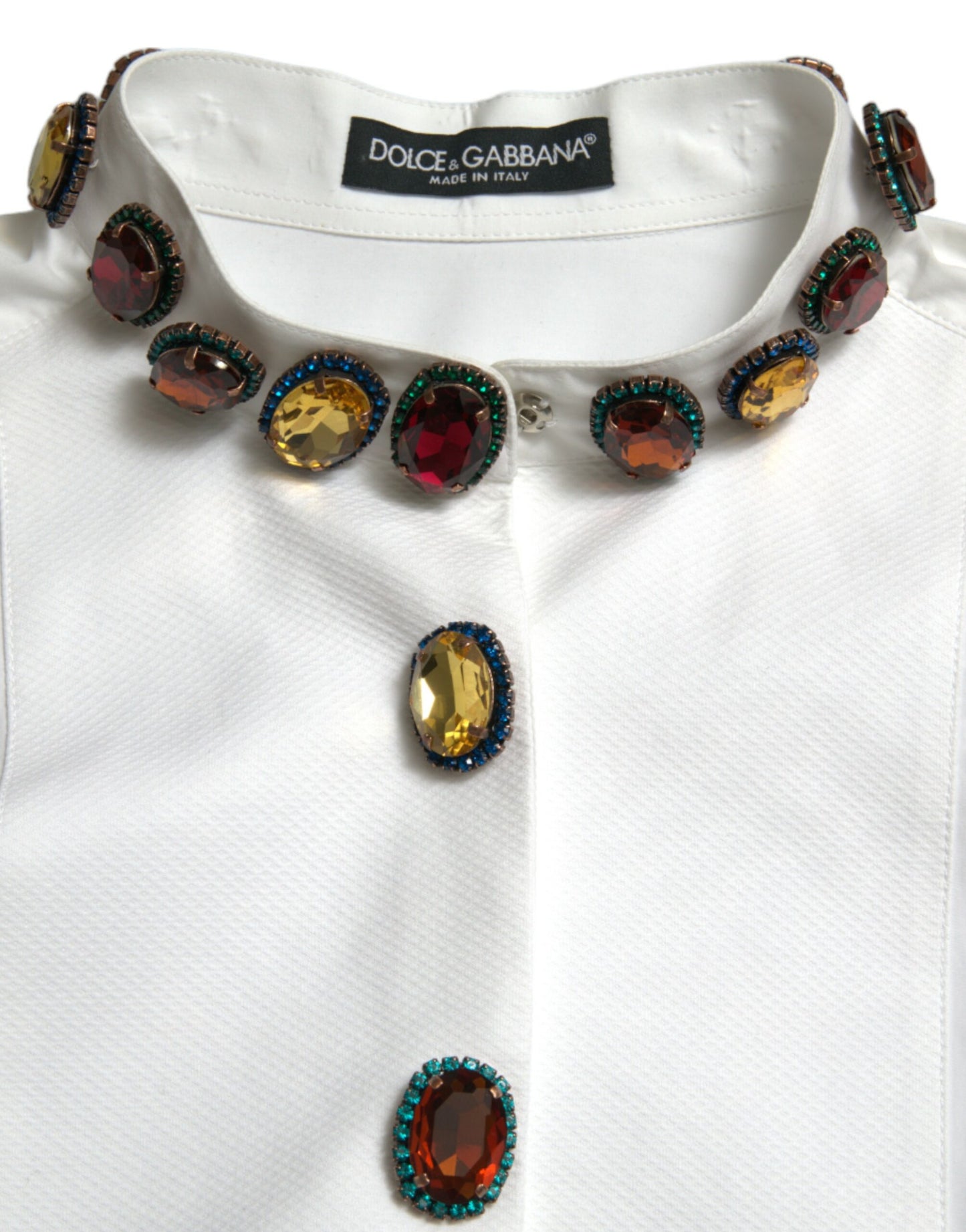 Dolce & Gabbana White Cotton Crystals Embellished Shirt Top Dolce & Gabbana