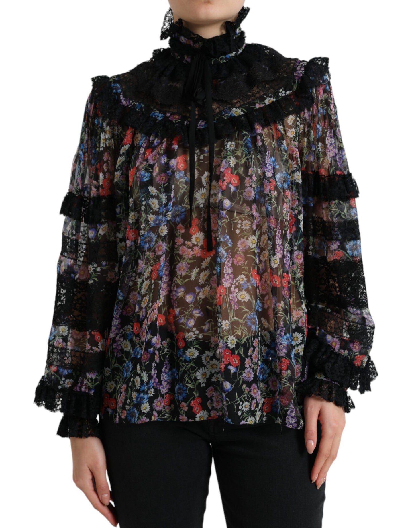 Dolce & Gabbana Black Floral Print Long Sleeves Blouse Top Dolce & Gabbana