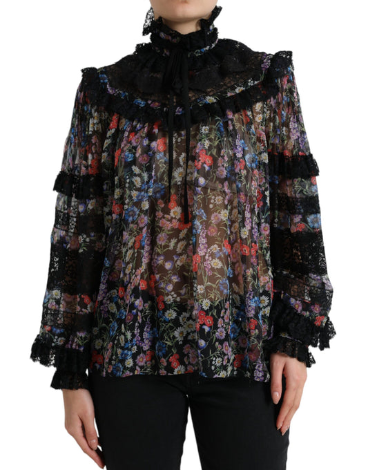 Dolce & Gabbana Black Floral Print Long Sleeves Blouse Top Dolce & Gabbana