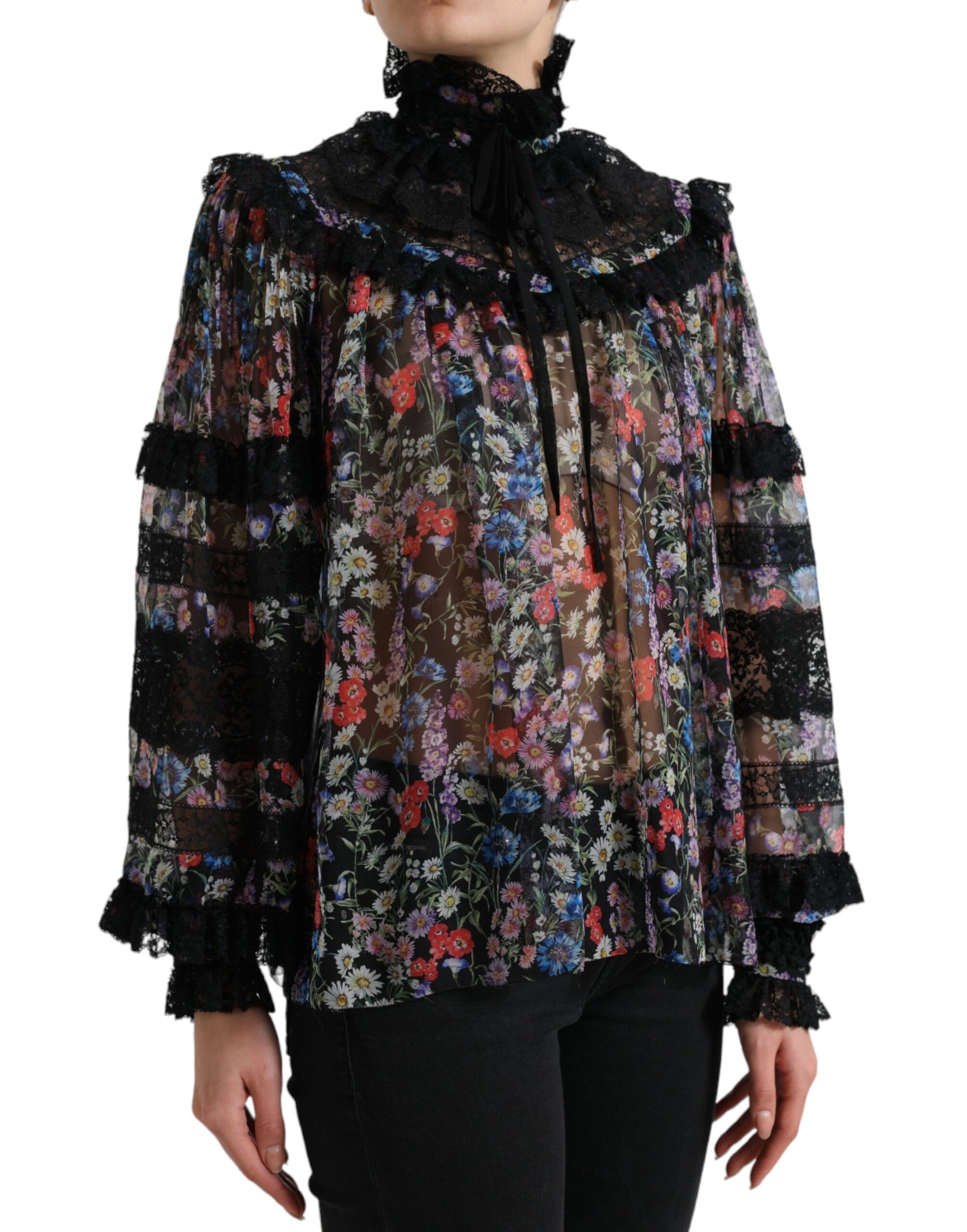 Dolce & Gabbana Black Floral Print Long Sleeves Blouse Top Dolce & Gabbana