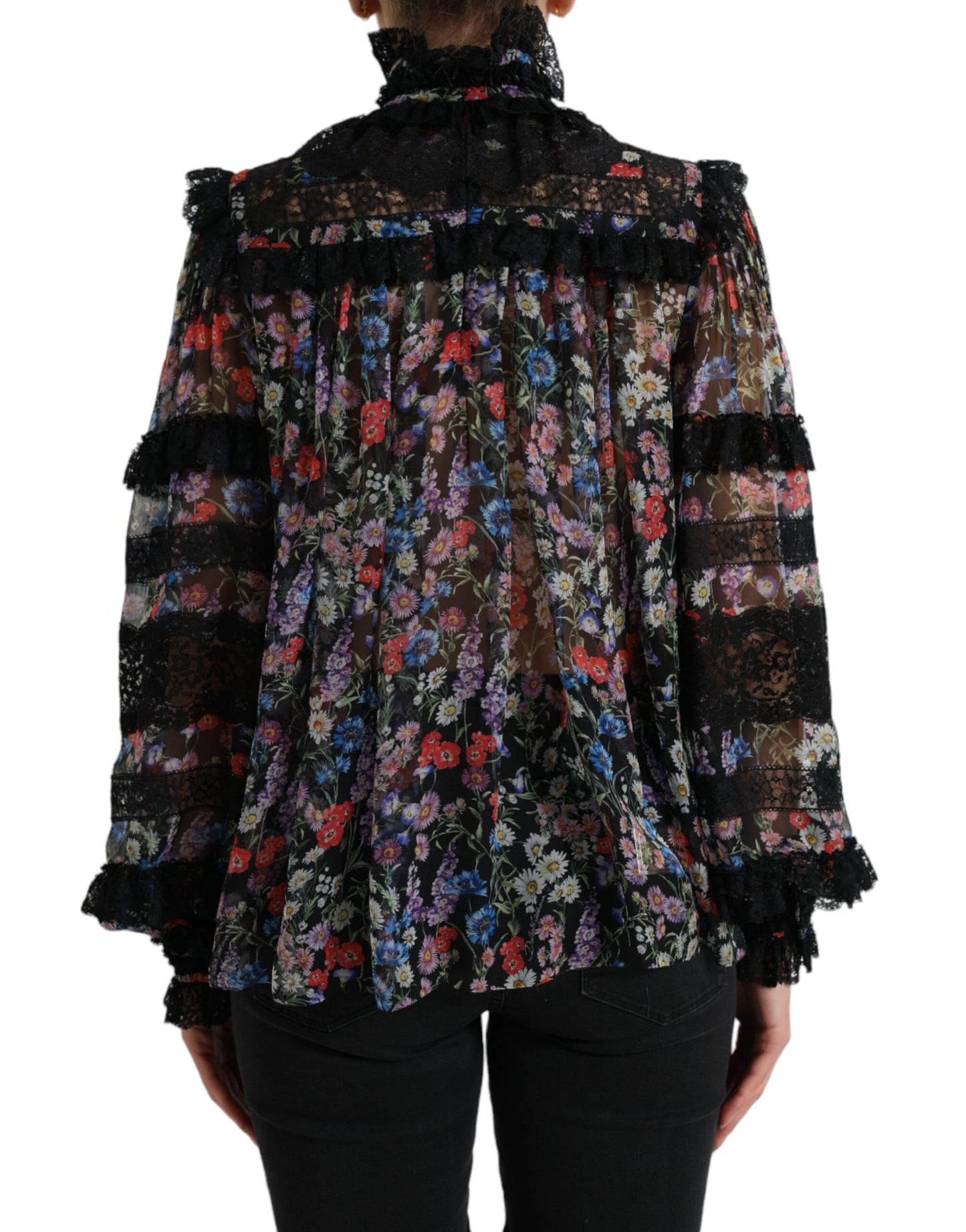 Dolce & Gabbana Black Floral Print Long Sleeves Blouse Top Dolce & Gabbana