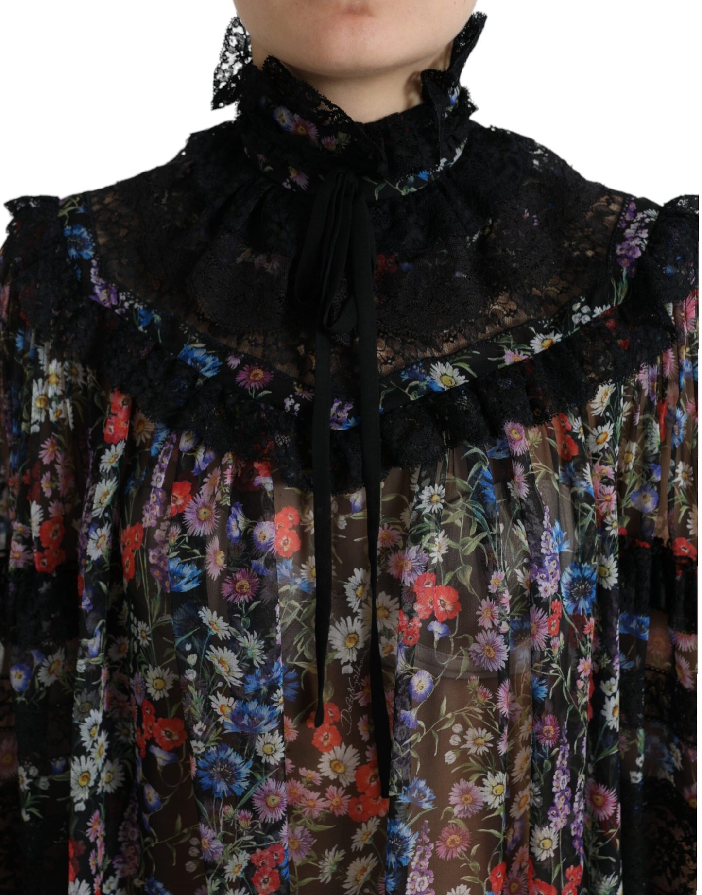 Dolce & Gabbana Black Floral Print Long Sleeves Blouse Top Dolce & Gabbana