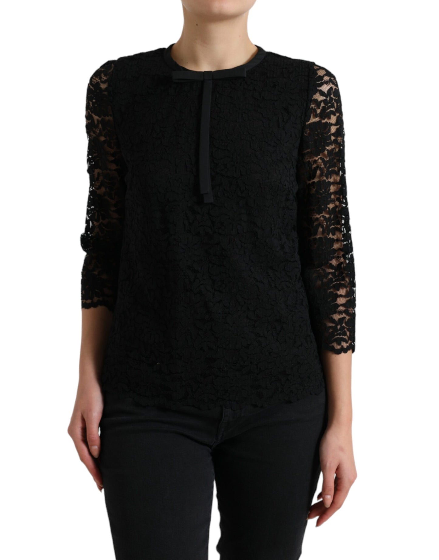 Dolce & Gabbana Black STAFF Blouse Floral Lace Nylon Top Dolce & Gabbana