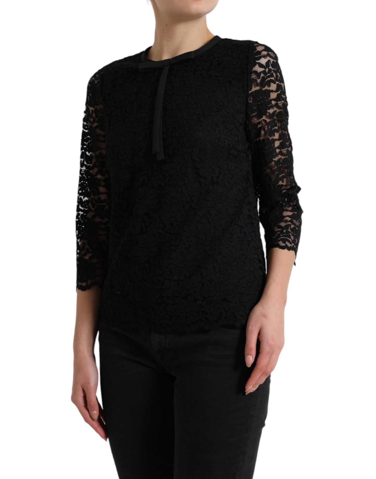 Dolce & Gabbana Black STAFF Blouse Floral Lace Nylon Top Dolce & Gabbana