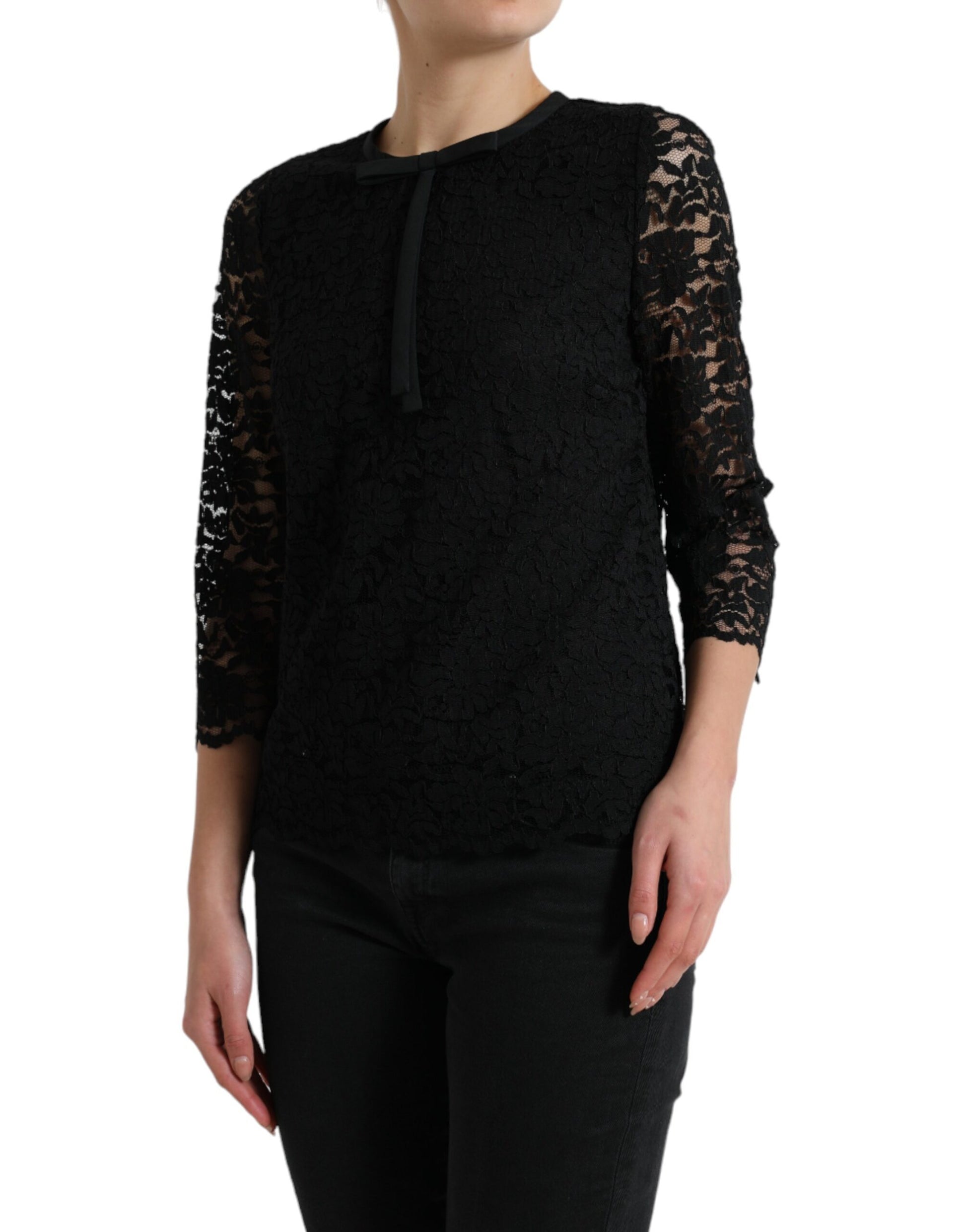 Dolce & Gabbana Black STAFF Blouse Floral Lace Nylon Top Dolce & Gabbana