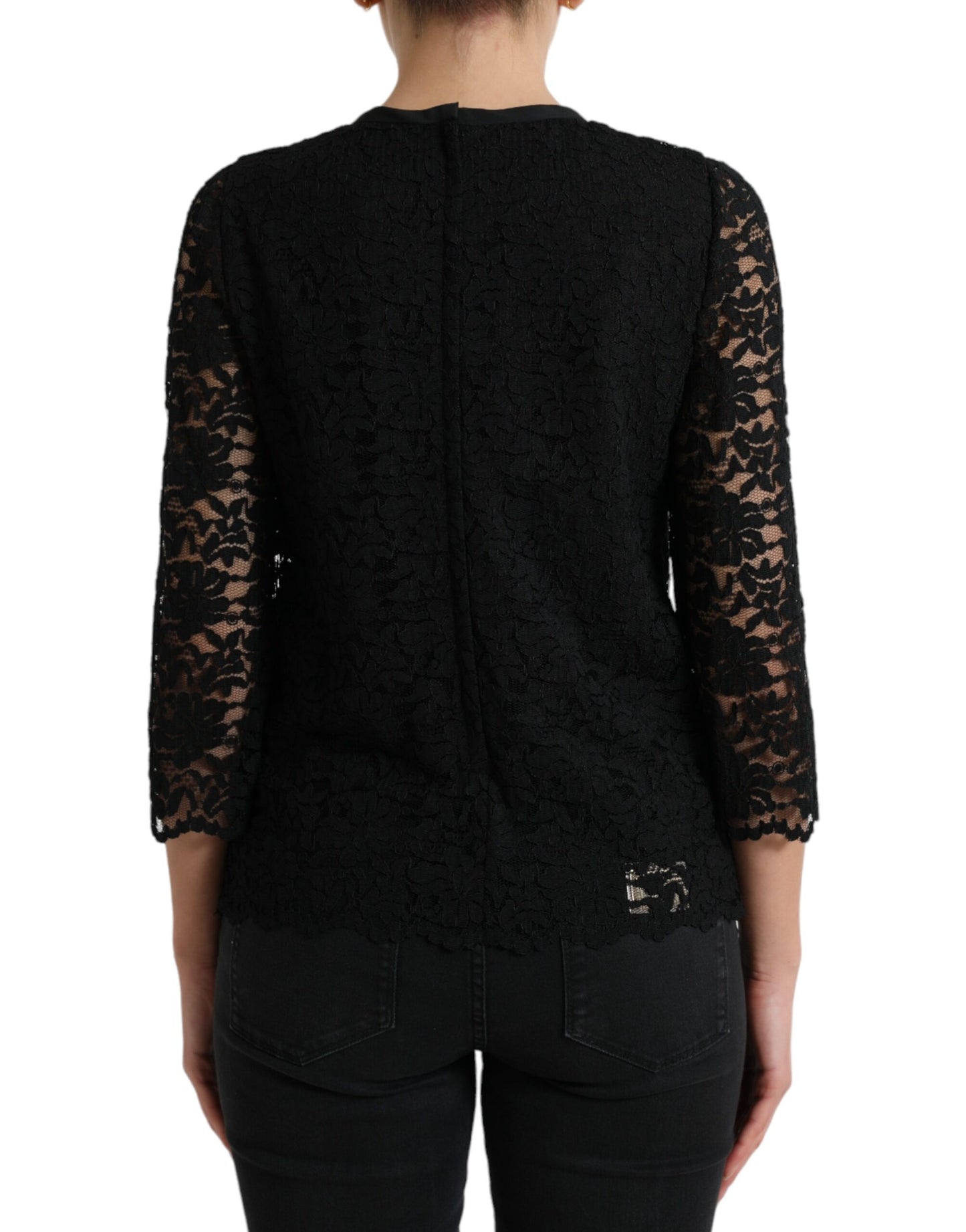 Dolce & Gabbana Black STAFF Blouse Floral Lace Nylon Top Dolce & Gabbana