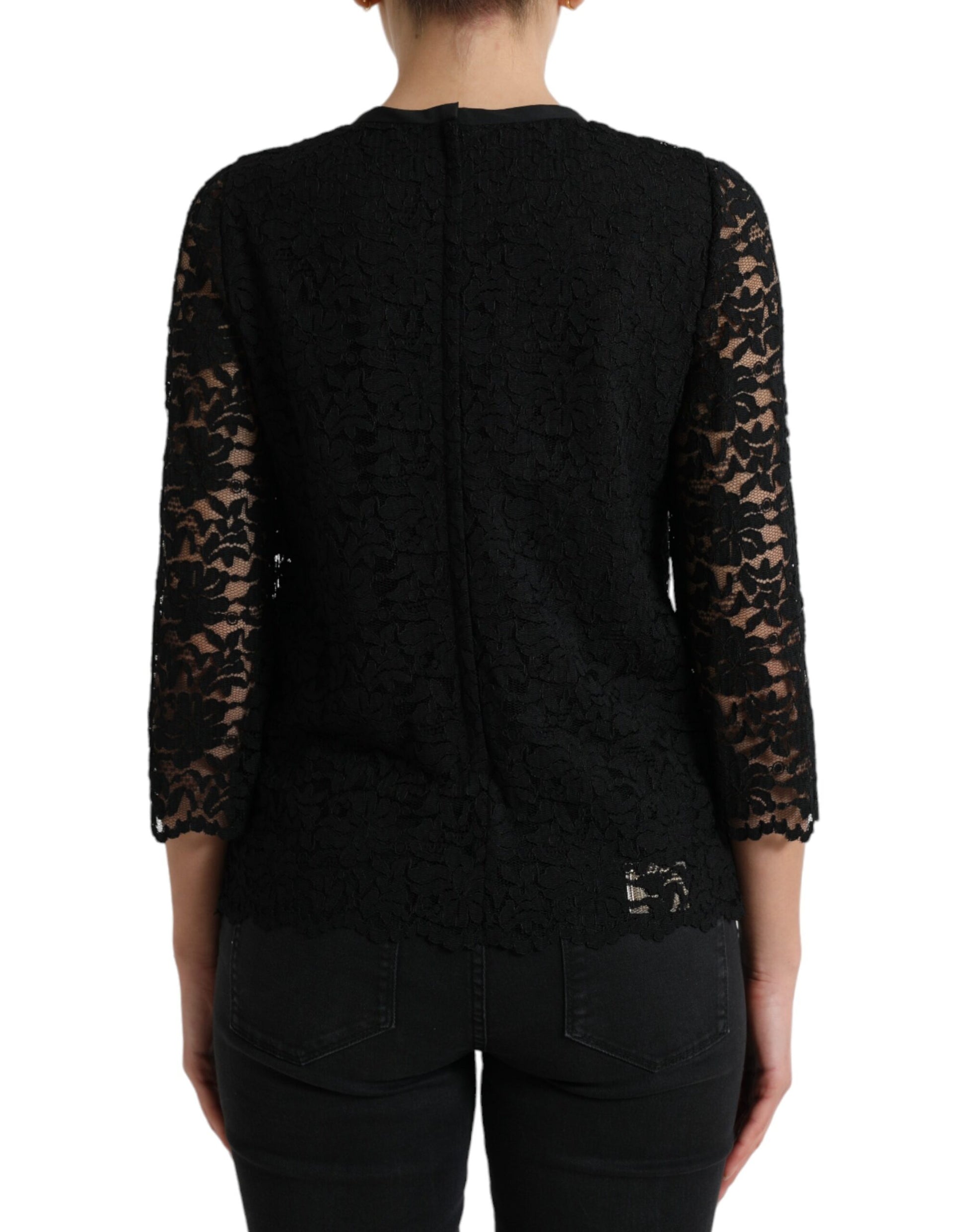 Dolce & Gabbana Black STAFF Blouse Floral Lace Nylon Top Dolce & Gabbana