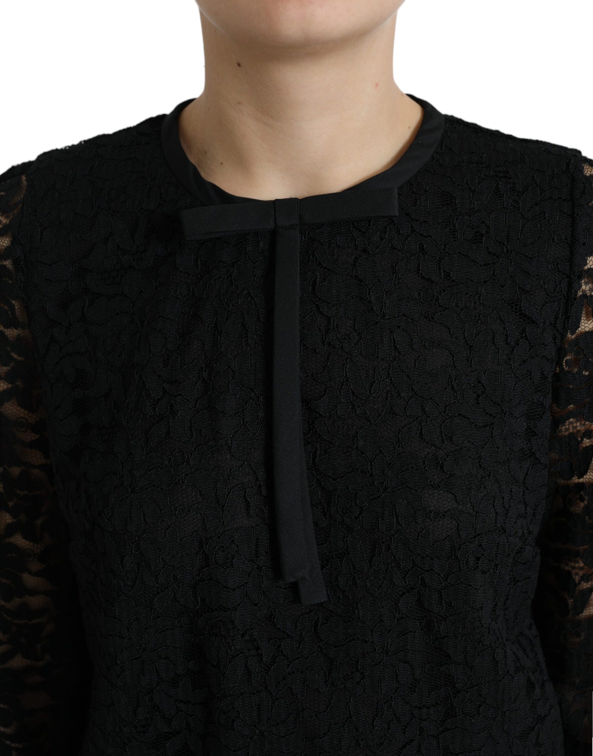 Dolce & Gabbana Black STAFF Blouse Floral Lace Nylon Top Dolce & Gabbana