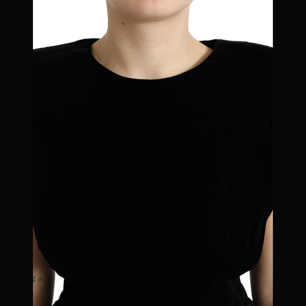 Dolce & Gabbana Black Velvet Fitted Padded Shoulder Blouse Top