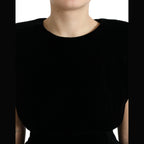 Dolce & Gabbana Black Velvet Fitted Padded Shoulder Blouse Top
