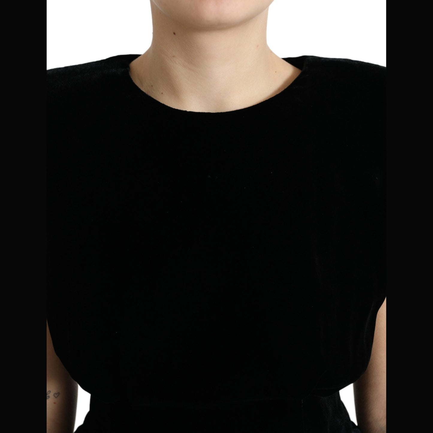 Dolce & Gabbana Black Velvet Fitted Padded Shoulder Blouse Top Dolce & Gabbana