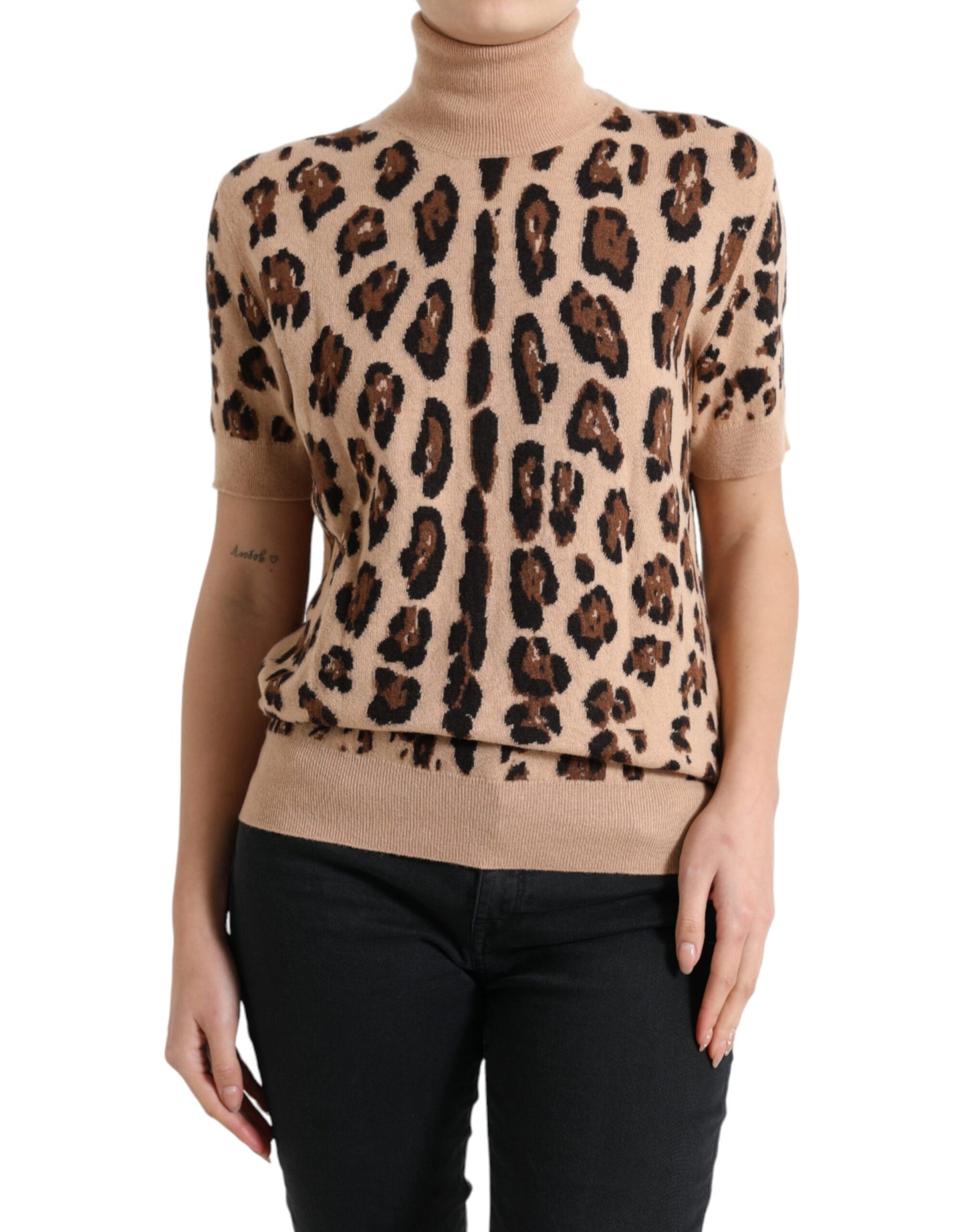 Dolce & Gabbana Beige Leopard Print Wool Turtleneck Top Dolce & Gabbana