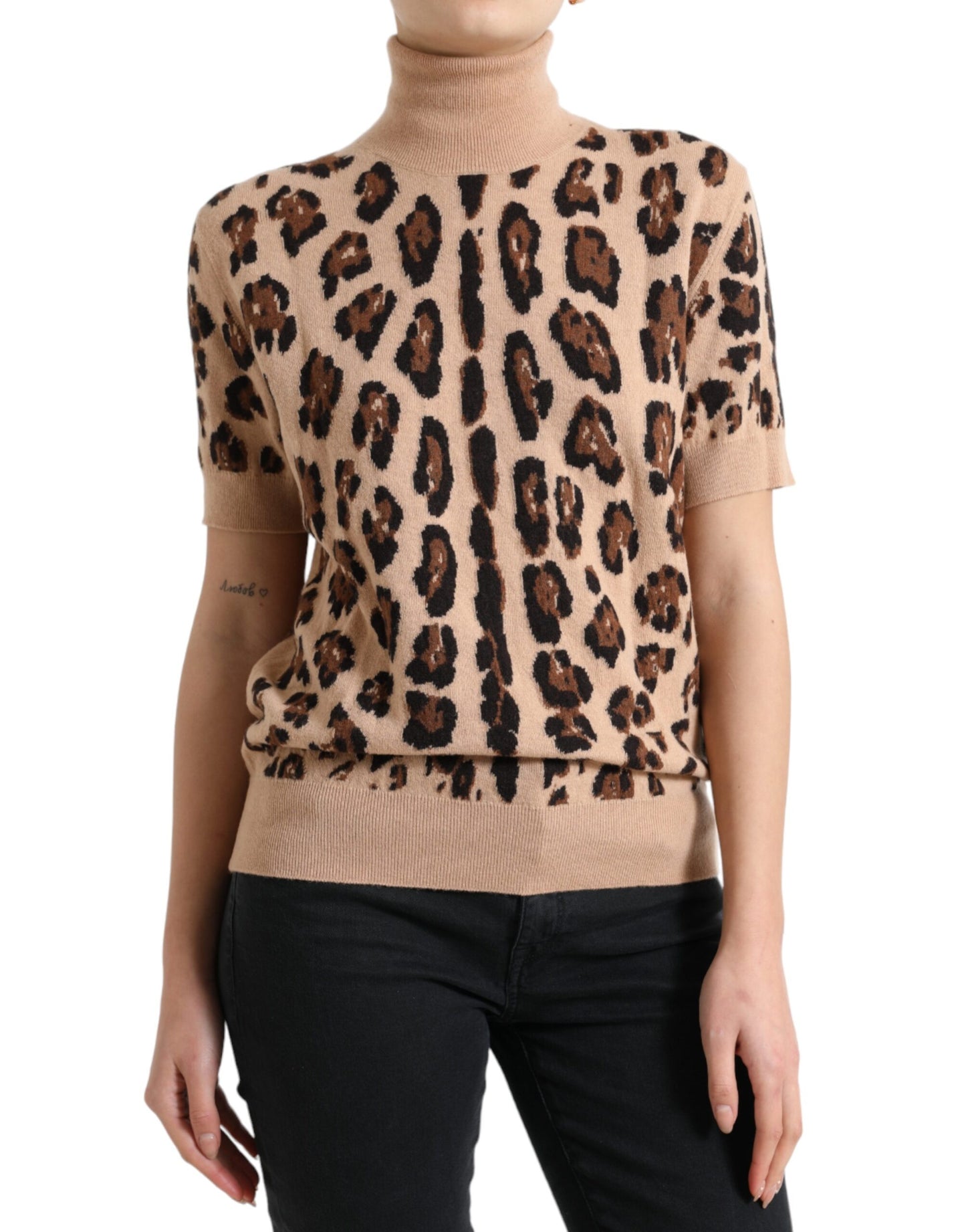 Dolce & Gabbana Beige Leopard Print Wool Turtleneck Top Dolce & Gabbana