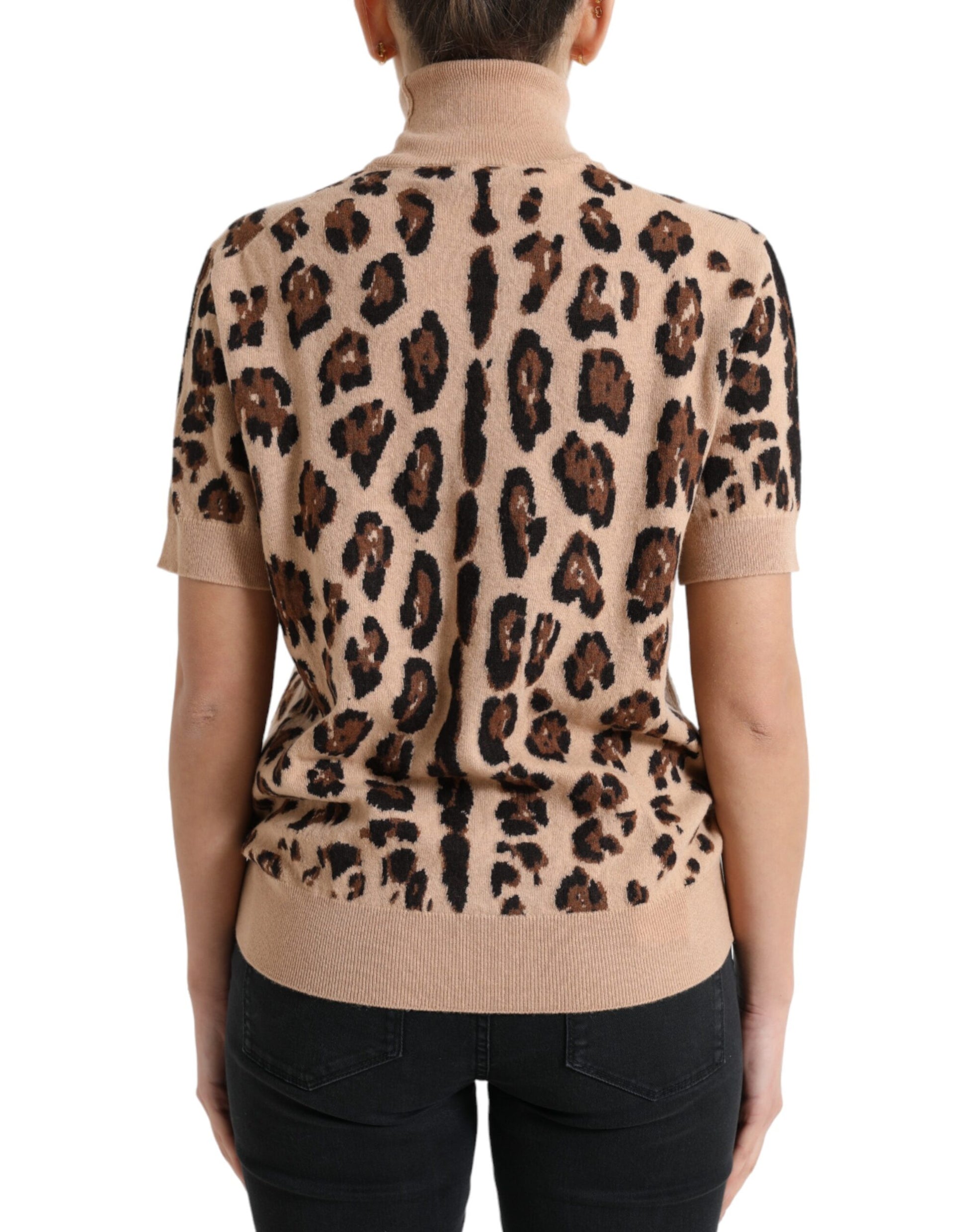 Dolce & Gabbana Beige Leopard Print Wool Turtleneck Top Dolce & Gabbana