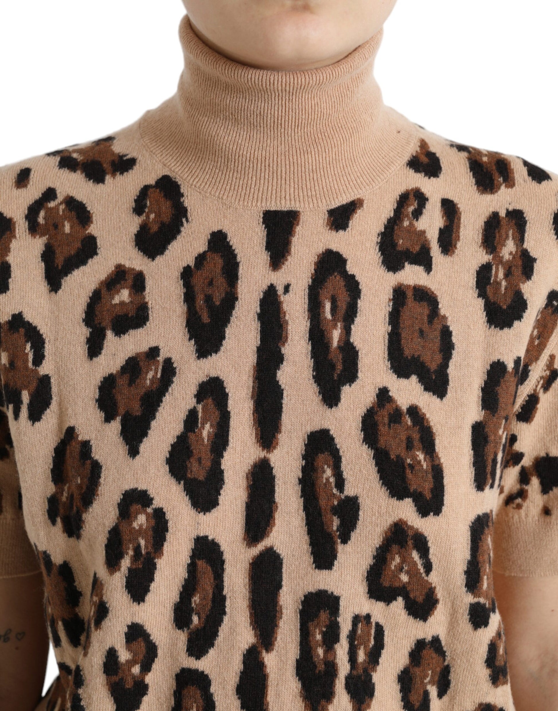 Dolce & Gabbana Beige Leopard Print Wool Turtleneck Top Dolce & Gabbana