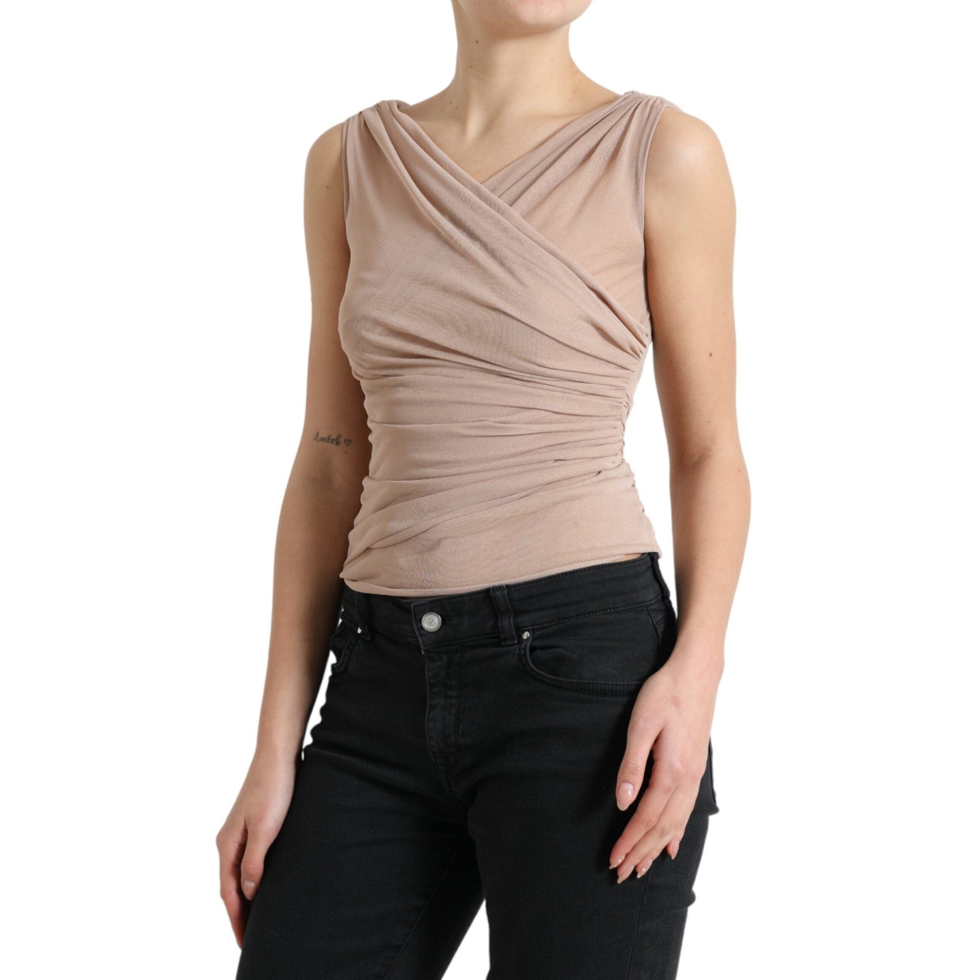 Dolce & Gabbana Beige Viscose V-neck Sleeveless Tank Top Dolce & Gabbana