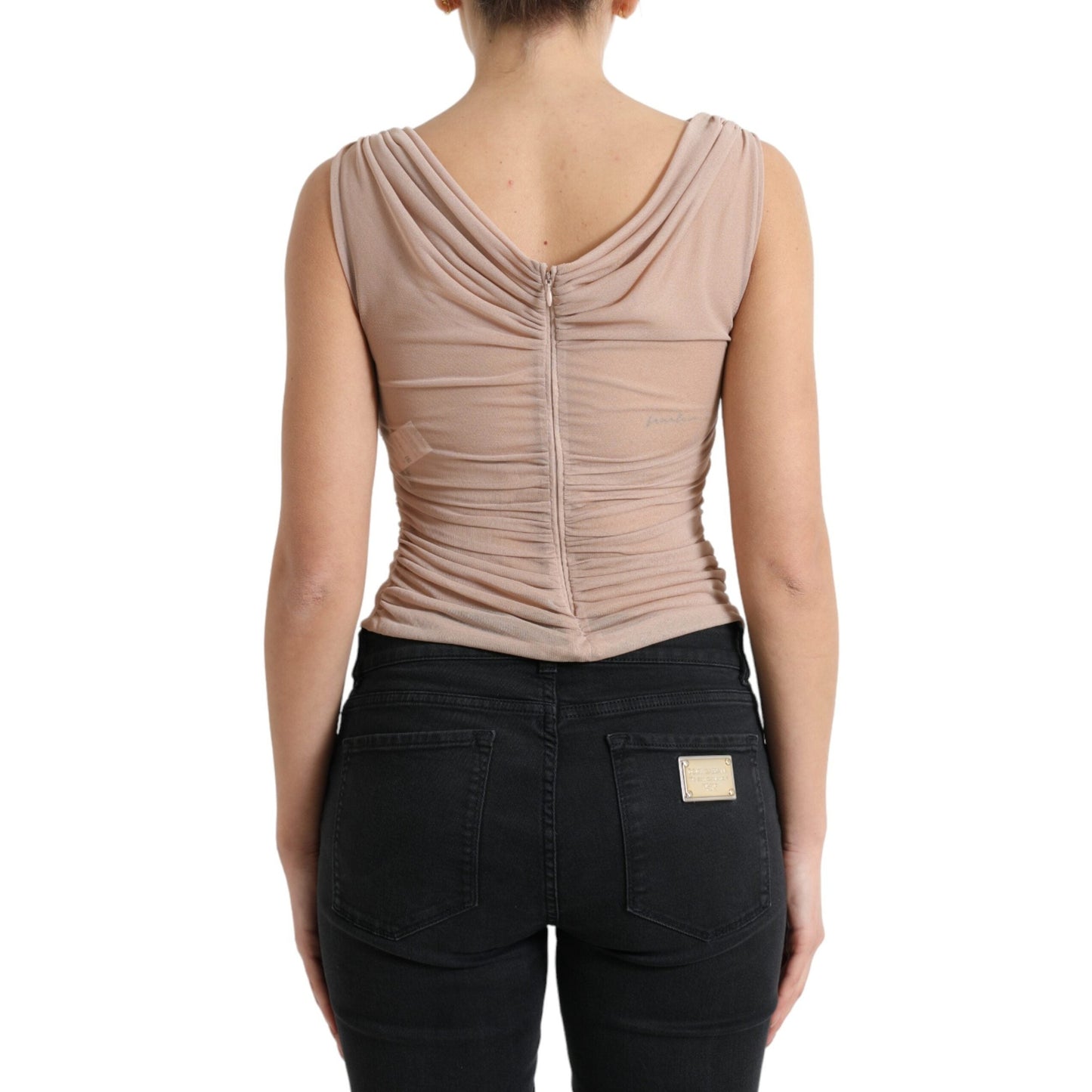 Dolce & Gabbana Beige Viscose V-neck Sleeveless Tank Top Dolce & Gabbana