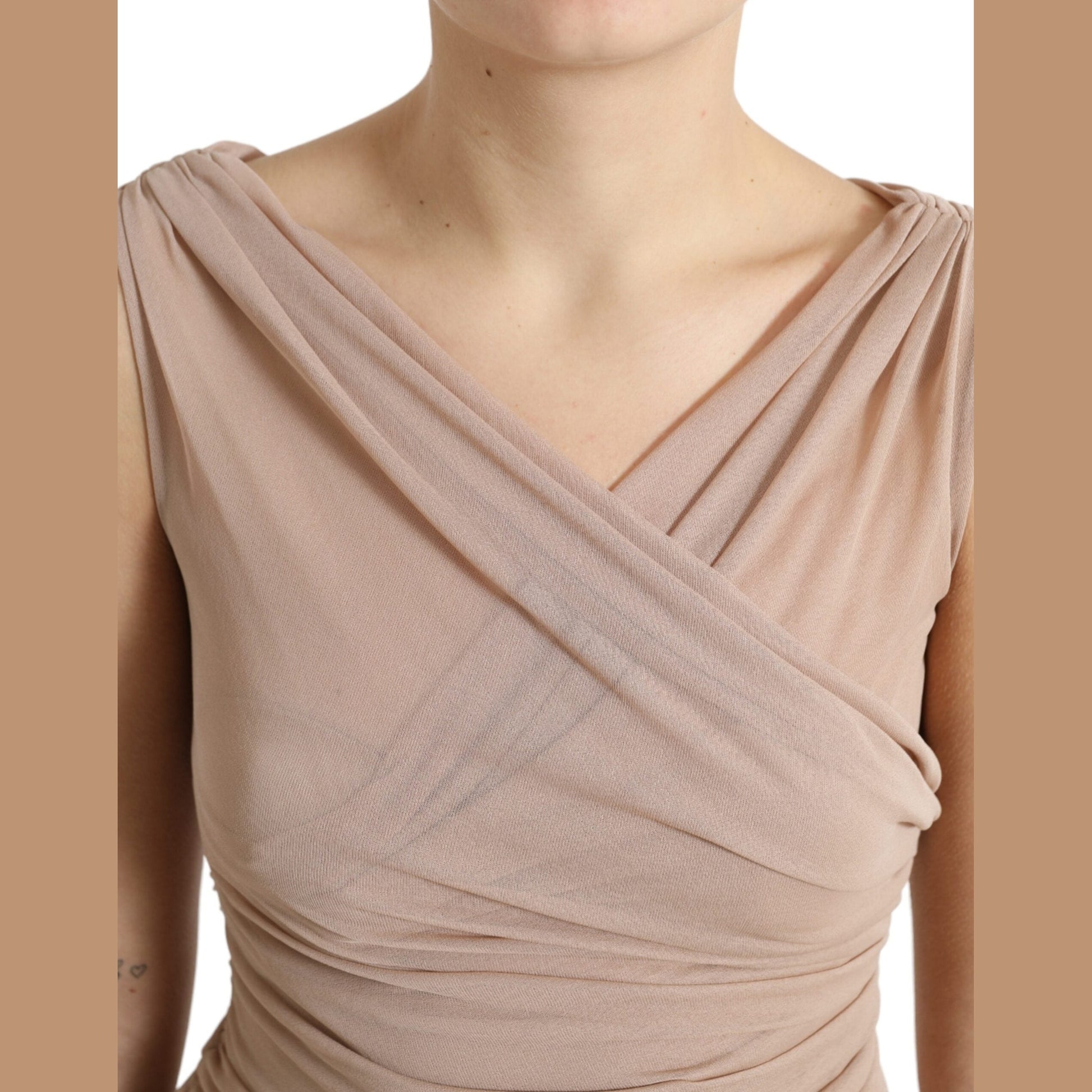 Dolce & Gabbana Beige Viscose V-neck Sleeveless Tank Top Dolce & Gabbana