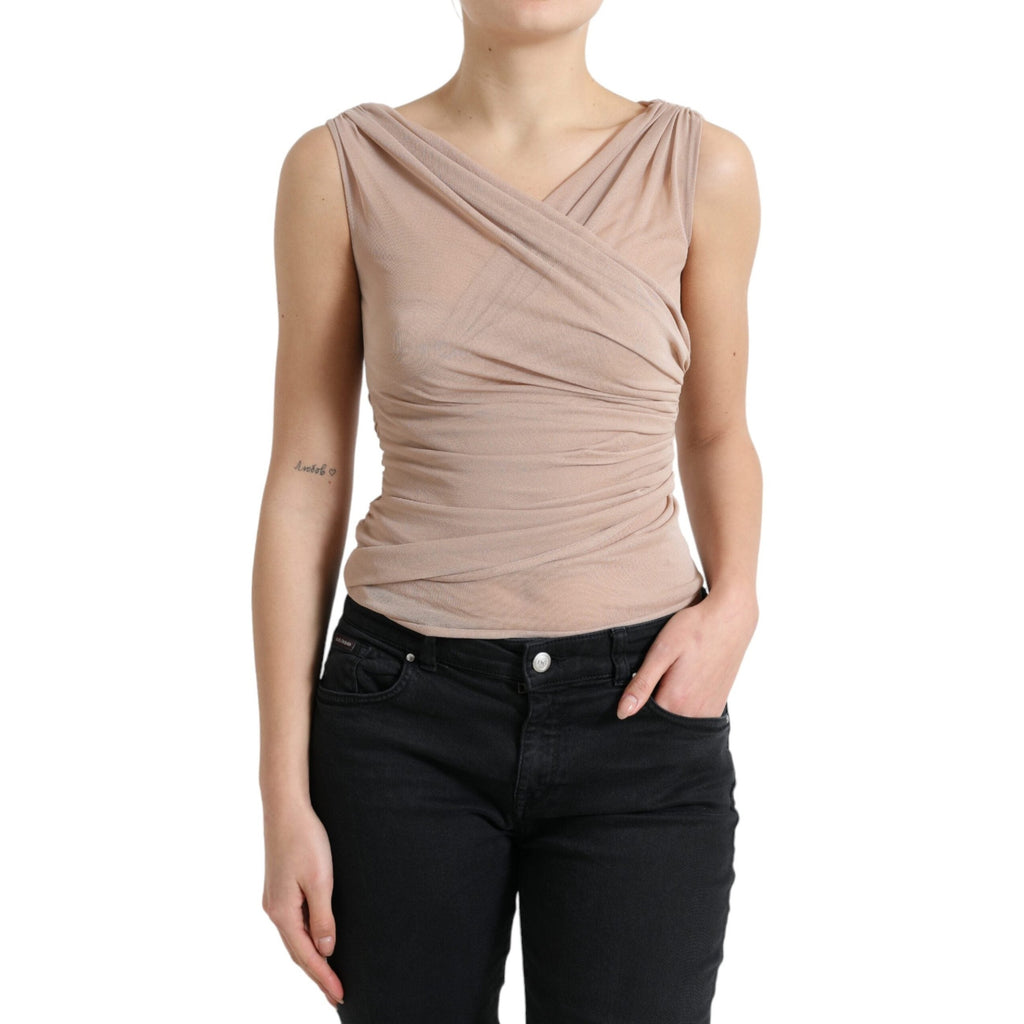 Dolce & Gabbana Beige Viscose V-neck Sleeveless Tank Top