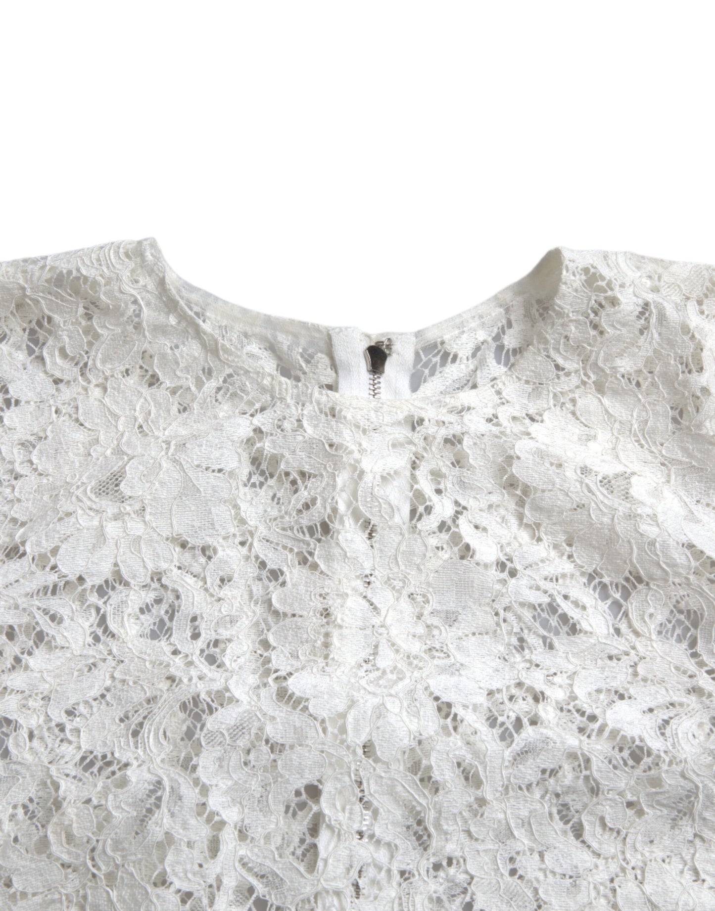 Dolce & Gabbana White Floral Lace Cotton Round Neck Blouse Top Dolce & Gabbana
