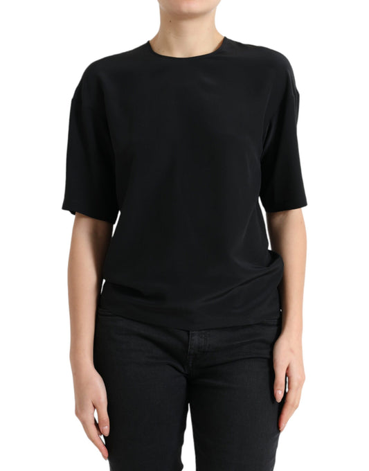 Dolce & Gabbana Black Silk Round Neck Short Sleeve Blouse Top Dolce & Gabbana