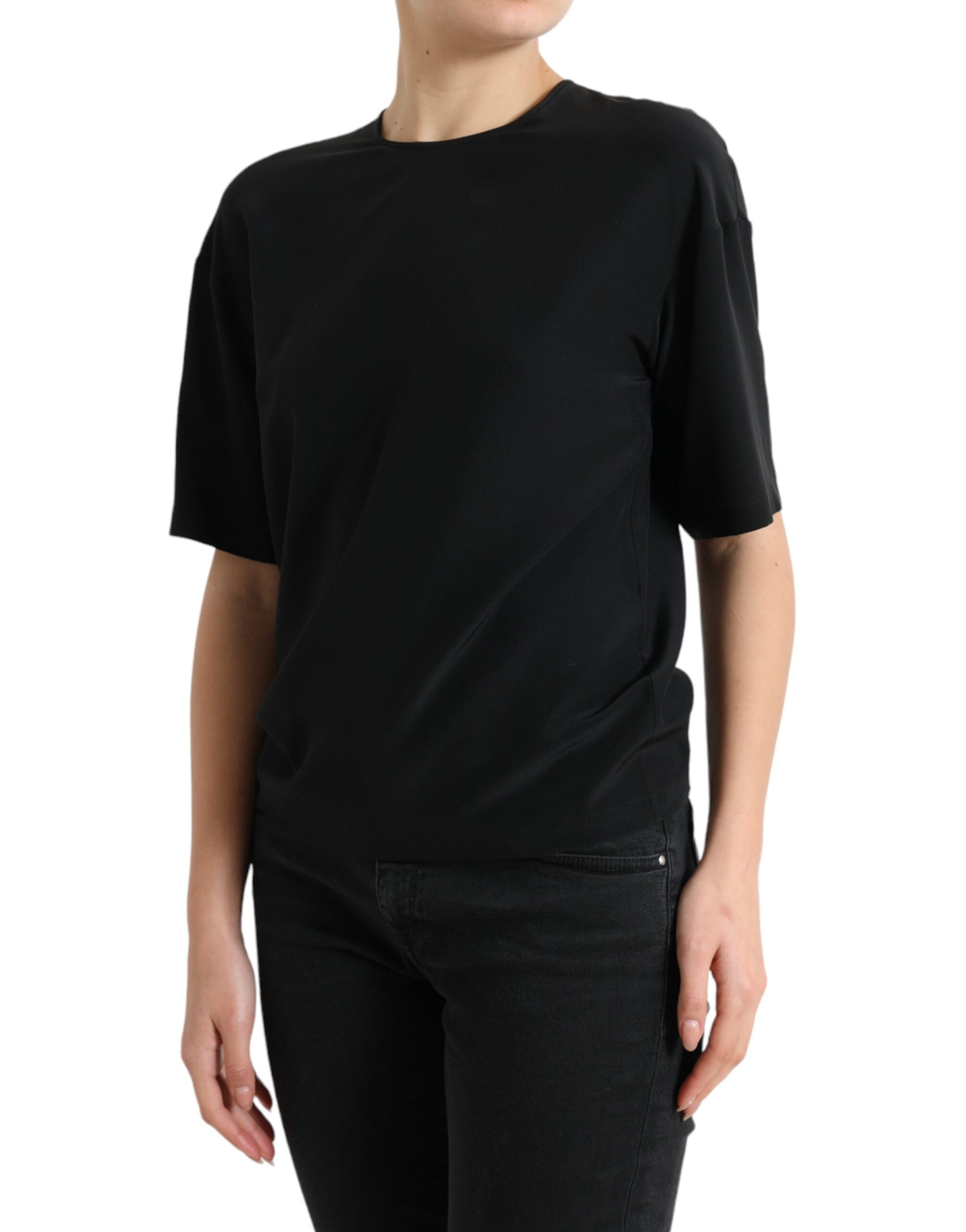 Dolce & Gabbana Black Silk Round Neck Short Sleeve Blouse Top Dolce & Gabbana