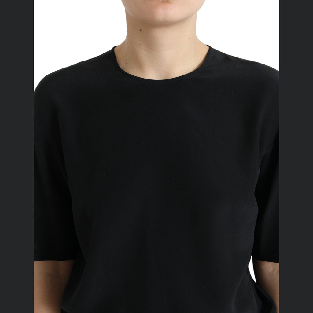 Dolce & Gabbana Black Silk Round Neck Short Sleeve Blouse Top