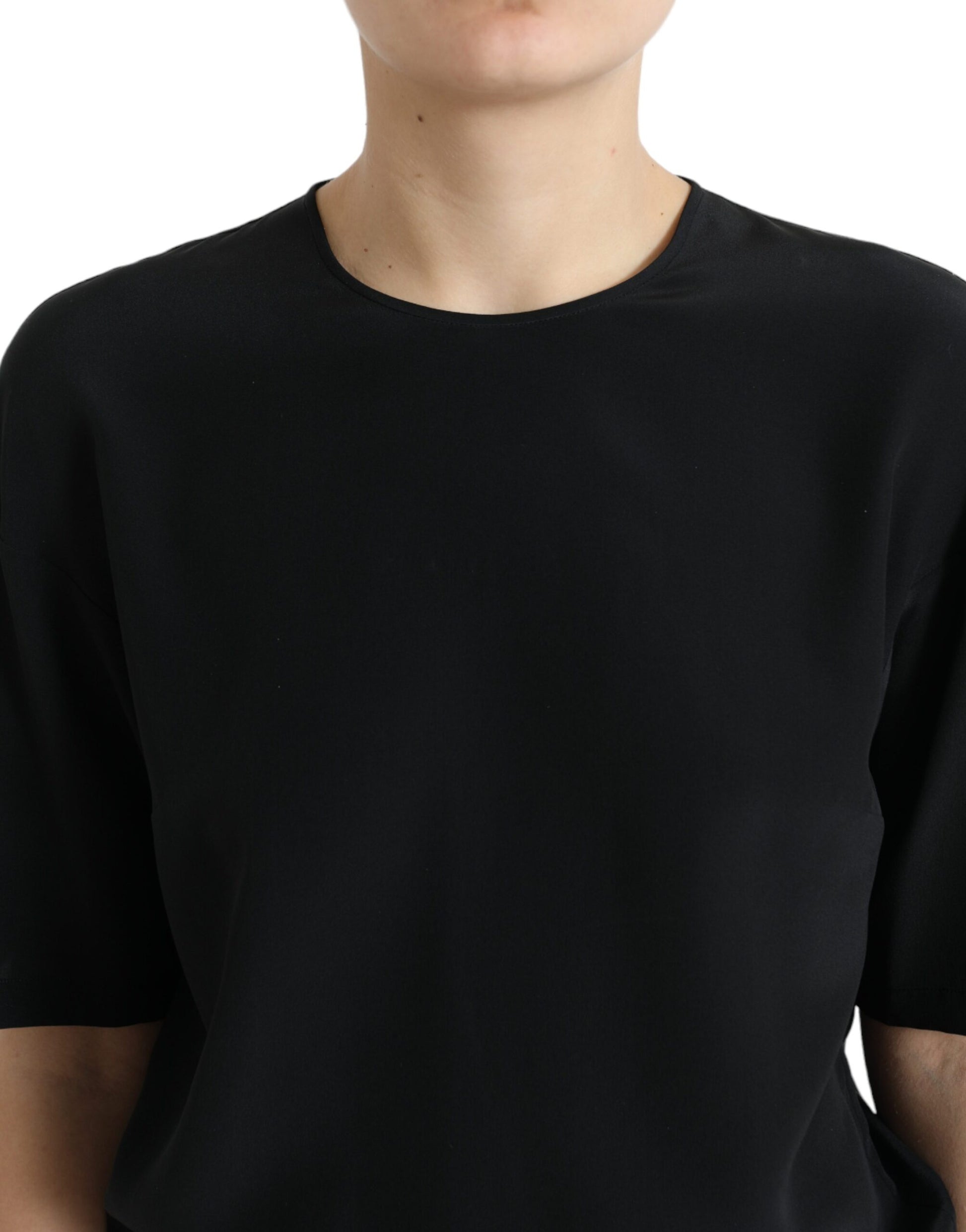 Dolce & Gabbana Black Silk Round Neck Short Sleeve Blouse Top Dolce & Gabbana