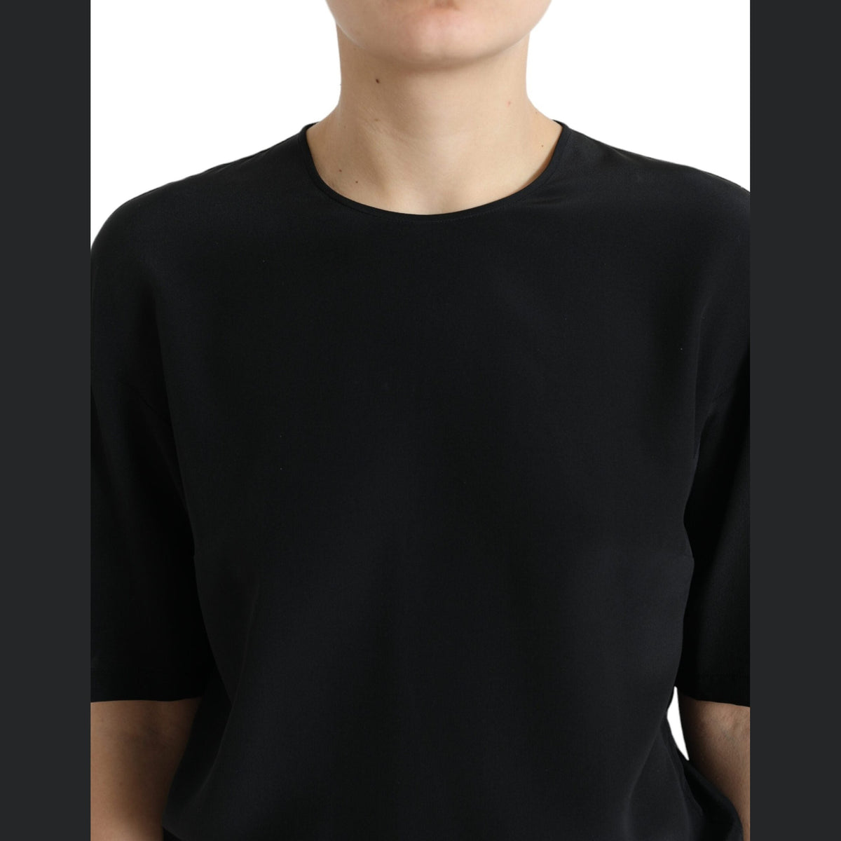 Dolce & Gabbana Black Silk Round Neck Short Sleeve Blouse Top