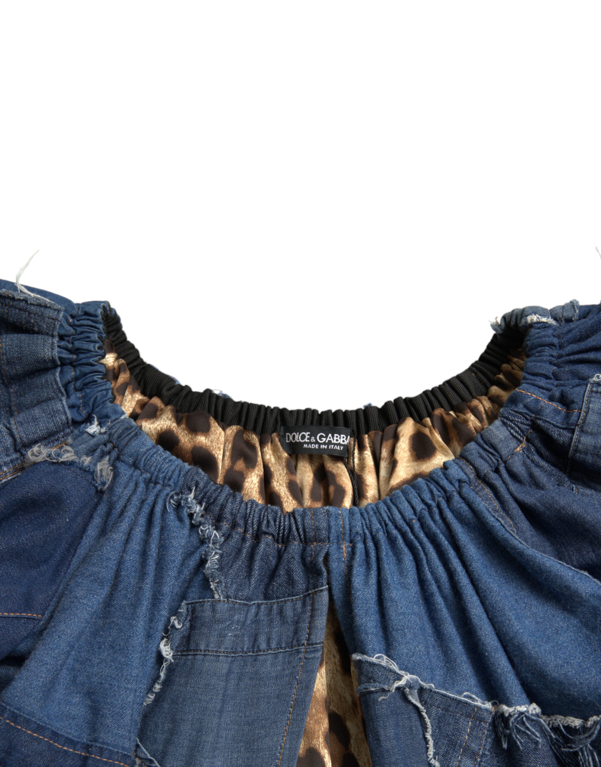 Dolce & Gabbana Blue Patchwork Short Sleeves Denim Blouse Top Dolce & Gabbana