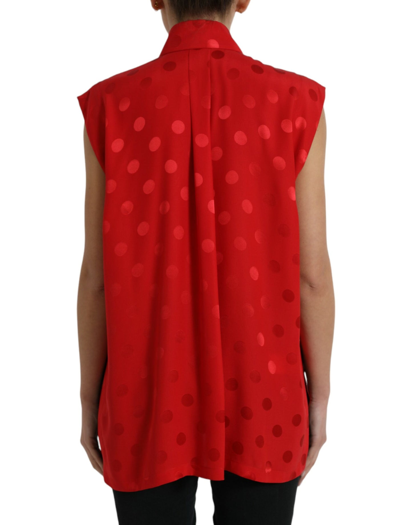 Dolce & Gabbana Red Polka Dot Sleeveless Collared Blouse Top Dolce & Gabbana