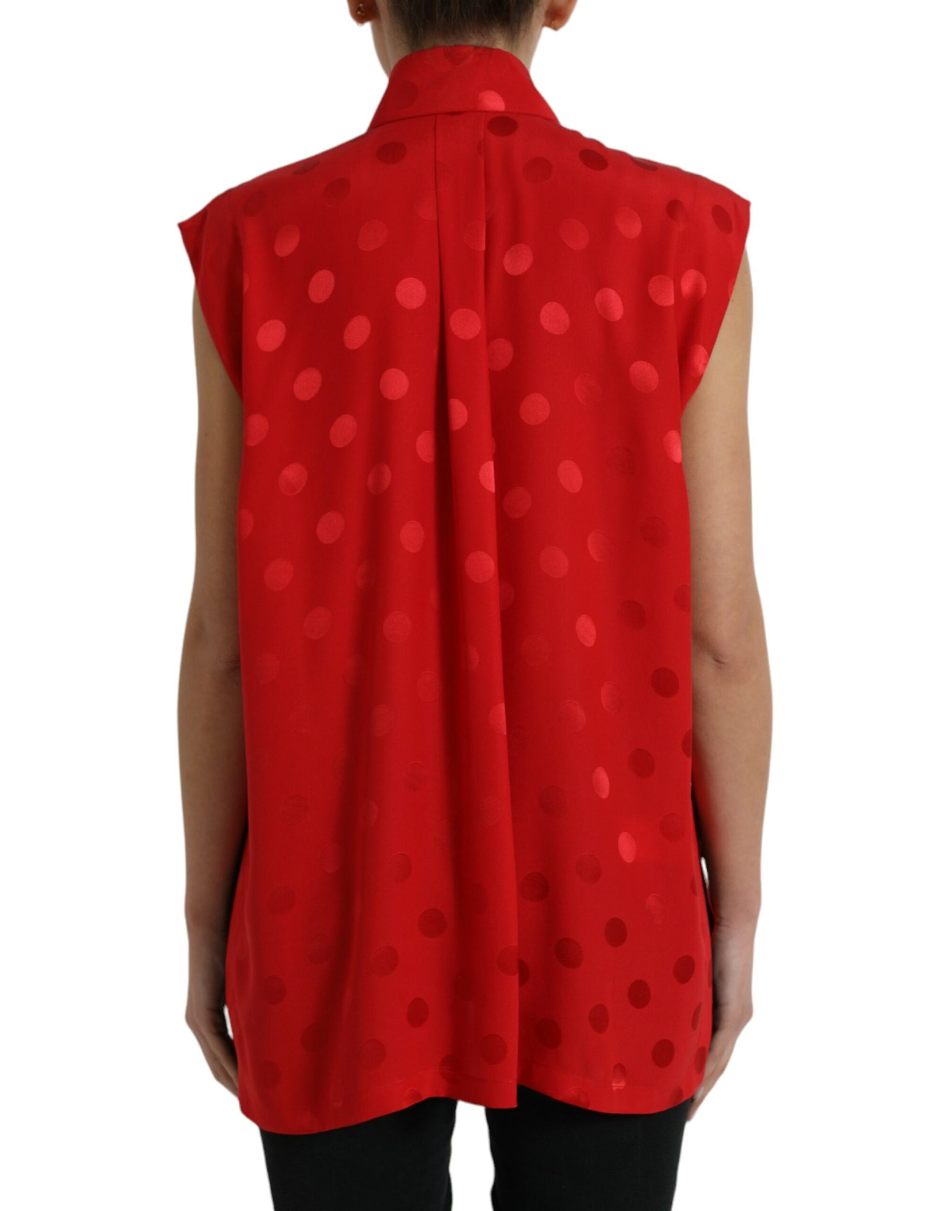 Dolce & Gabbana Red Polka Dot Sleeveless Collared Blouse Top Dolce & Gabbana
