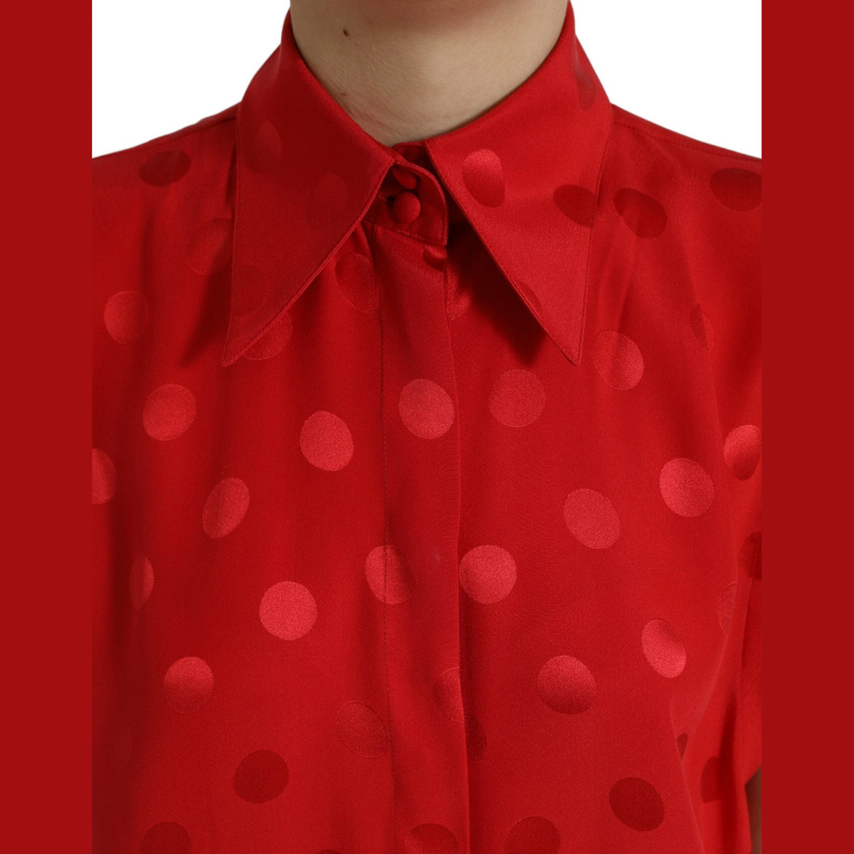 Dolce & Gabbana Red Polka Dot Sleeveless Collared Blouse Top