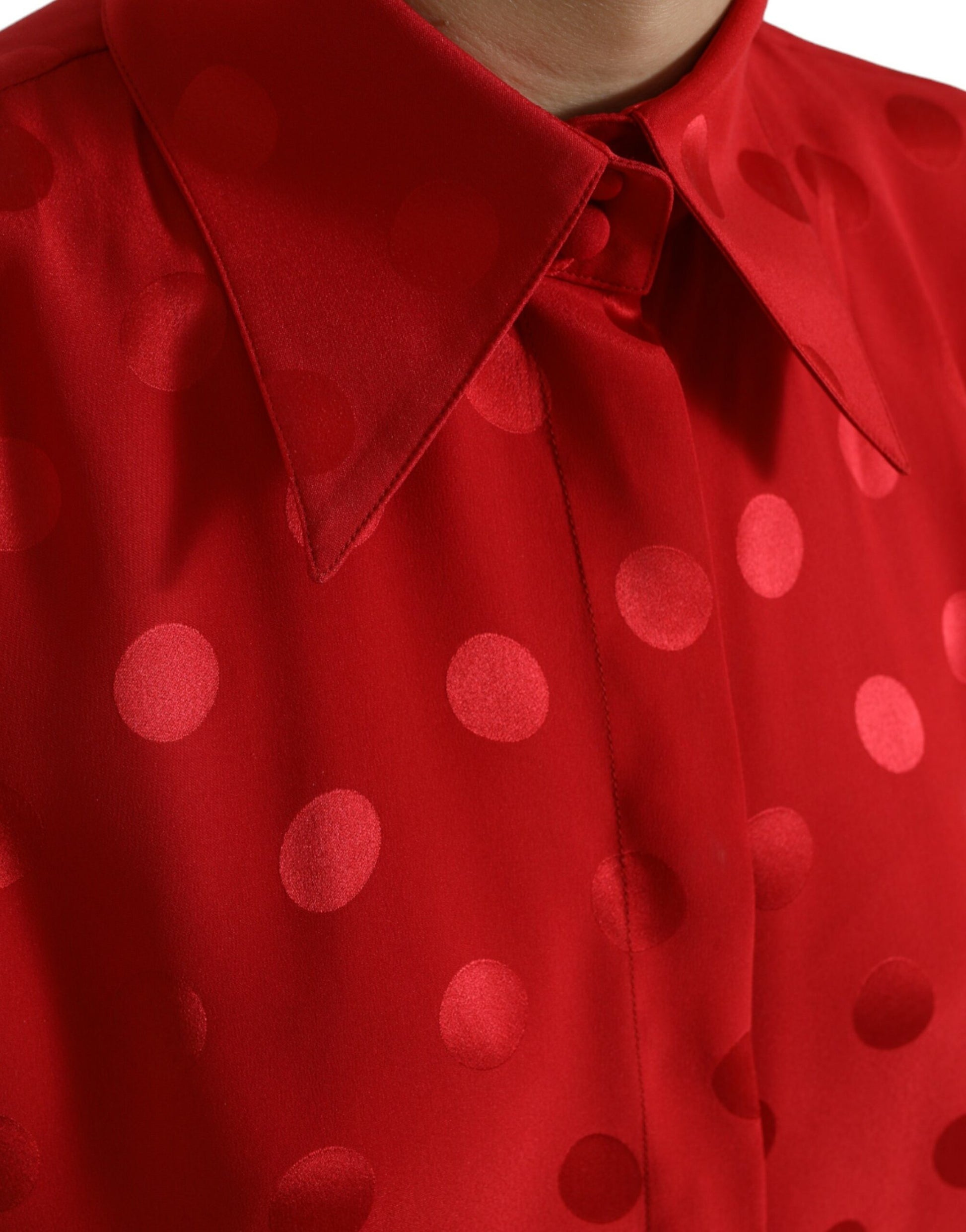 Dolce & Gabbana Red Polka Dot Sleeveless Collared Blouse Top Dolce & Gabbana