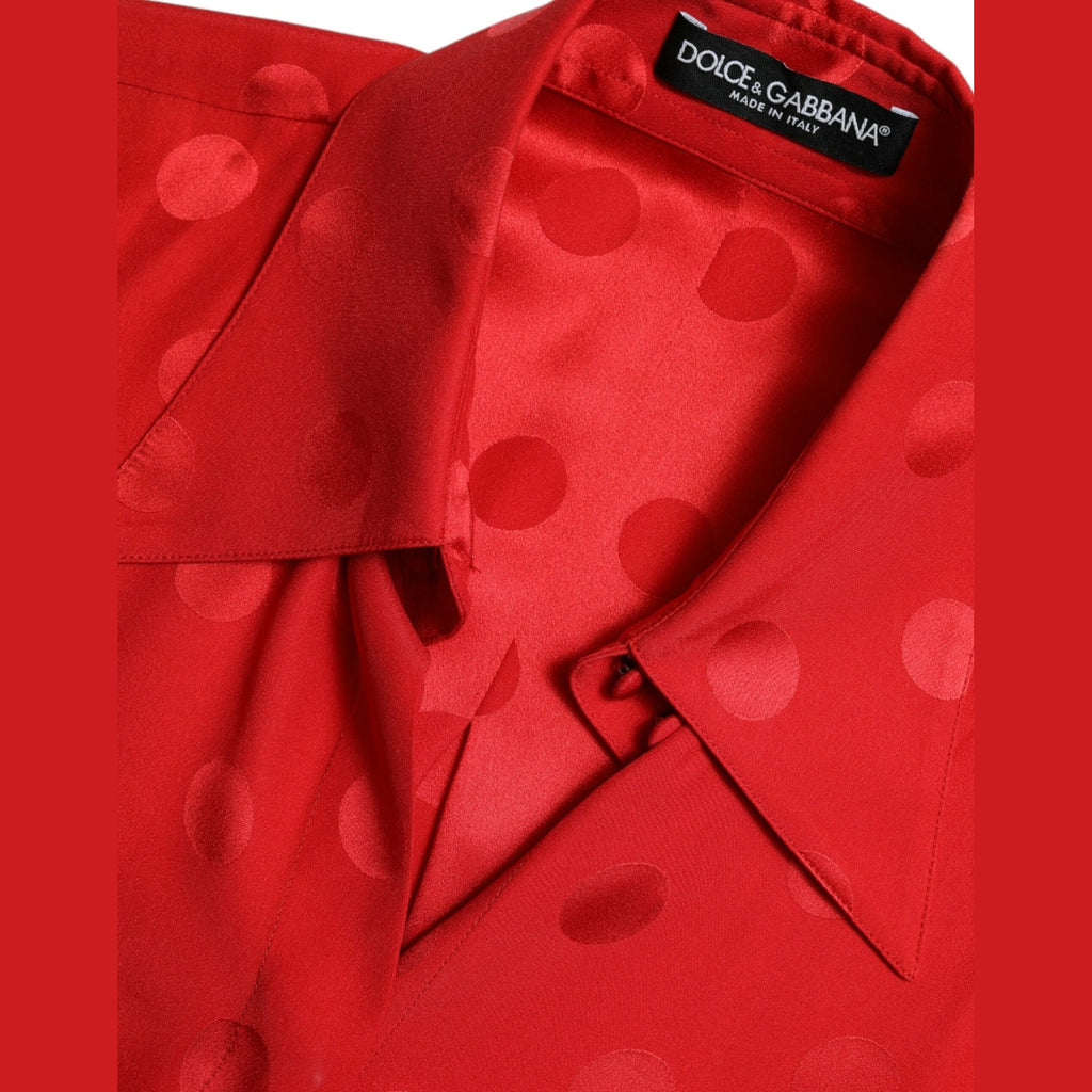 Dolce & Gabbana Red Polka Dot Sleeveless Collared Blouse Top