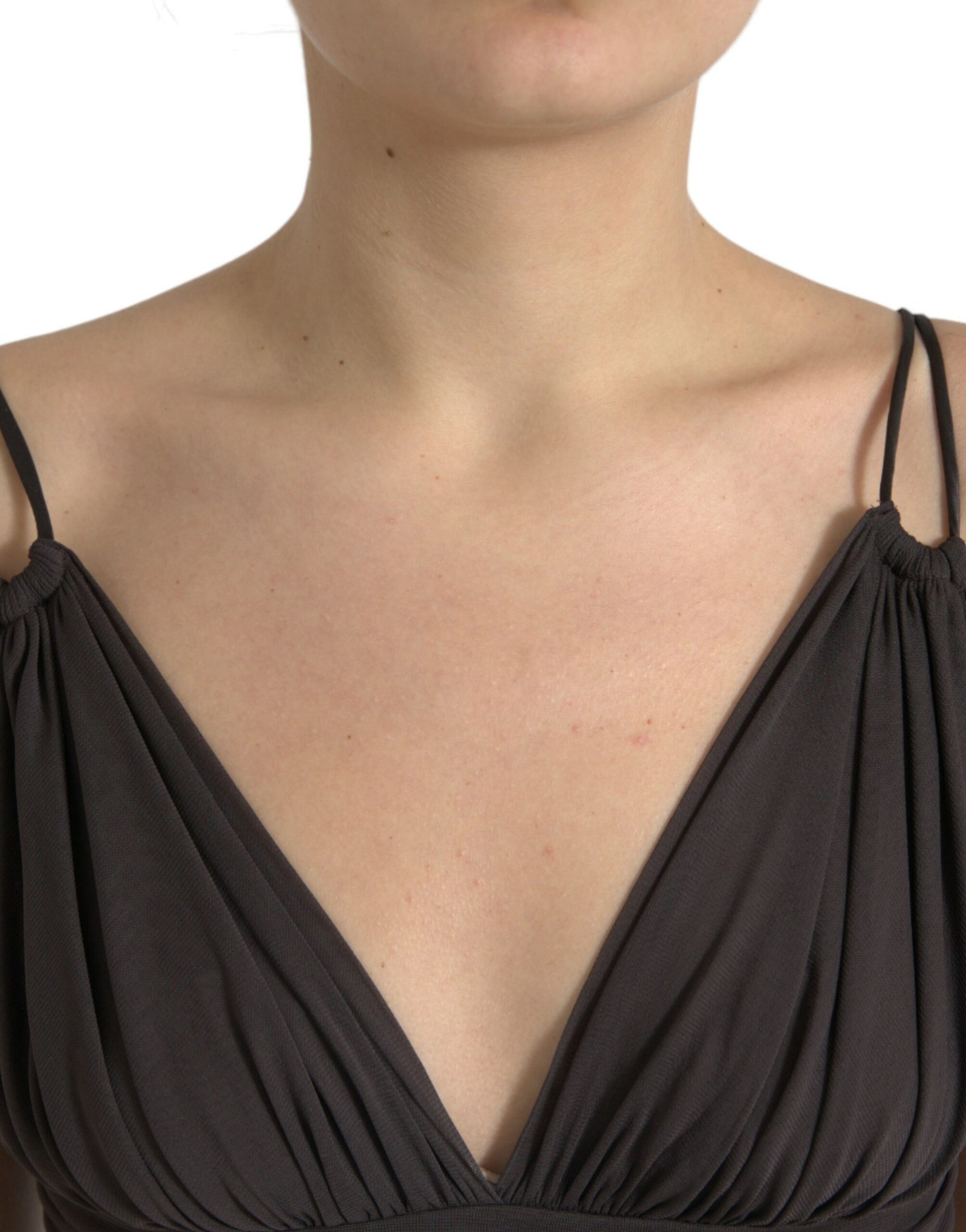 Dolce & Gabbana Brown Viscose Plunging V-neck Cropped Tank Top Dolce & Gabbana