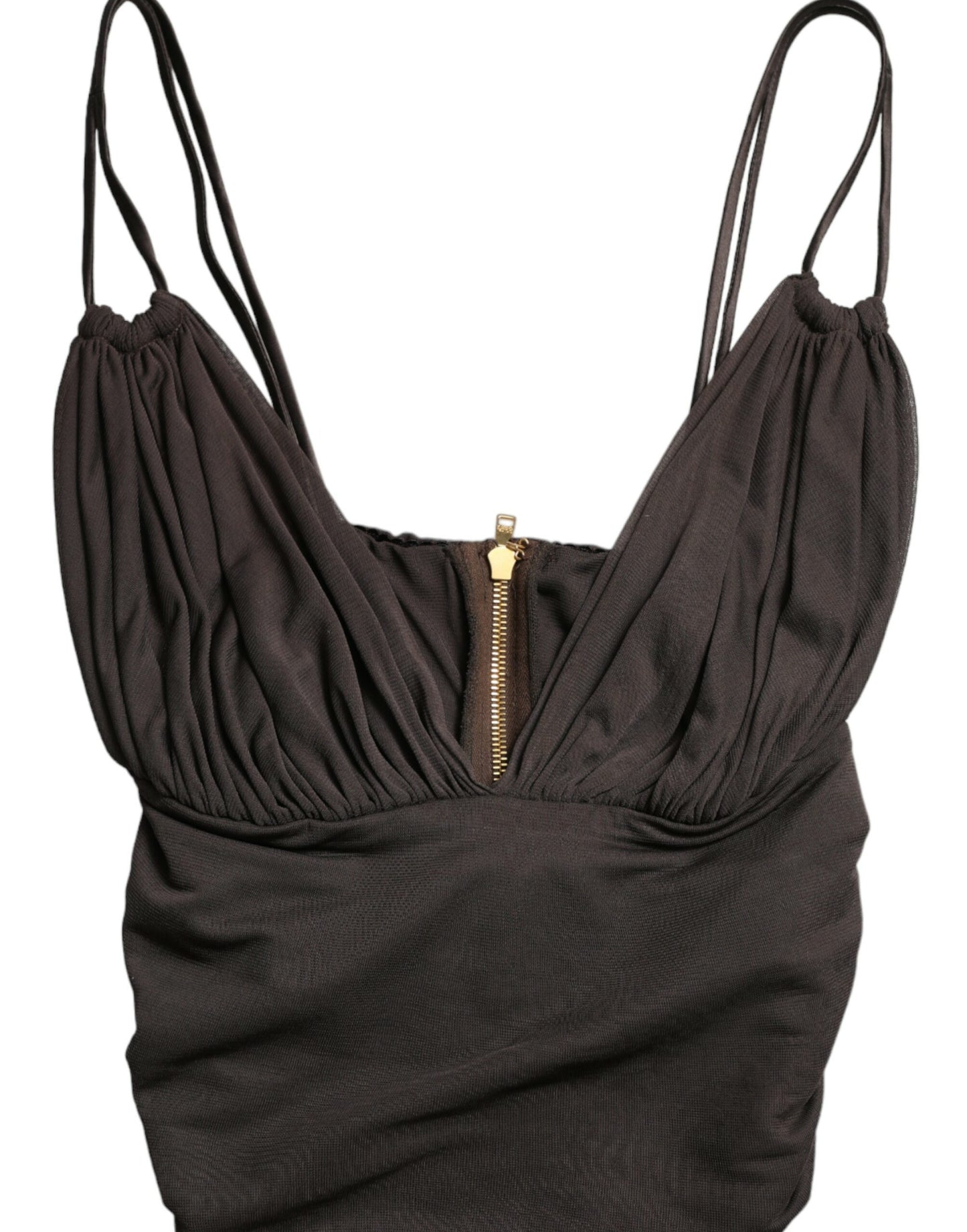 Dolce & Gabbana Brown Viscose Plunging V-neck Cropped Tank Top Dolce & Gabbana