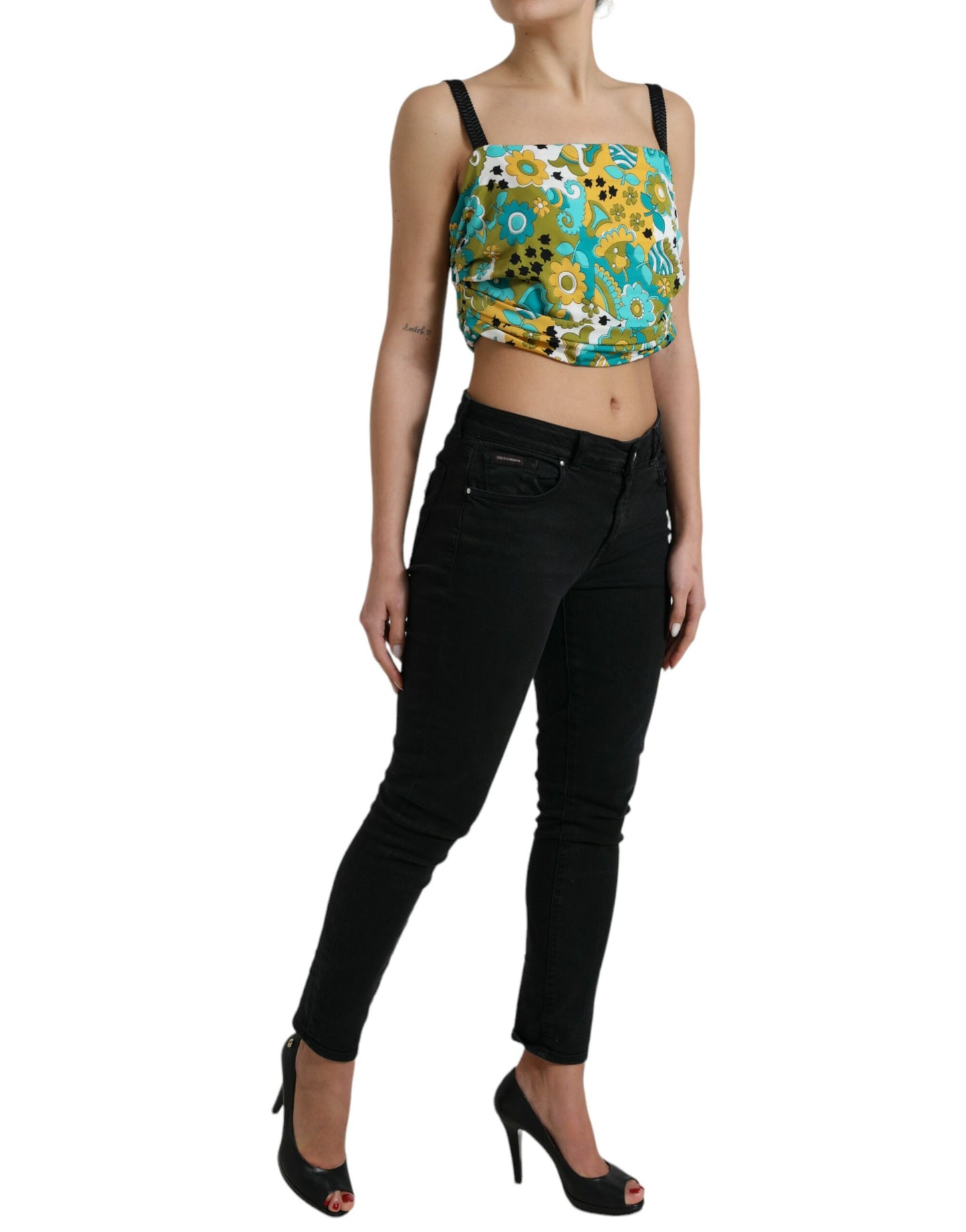 Dolce & Gabbana Multicolor Floral Sleeveless Cropped Top Dolce & Gabbana