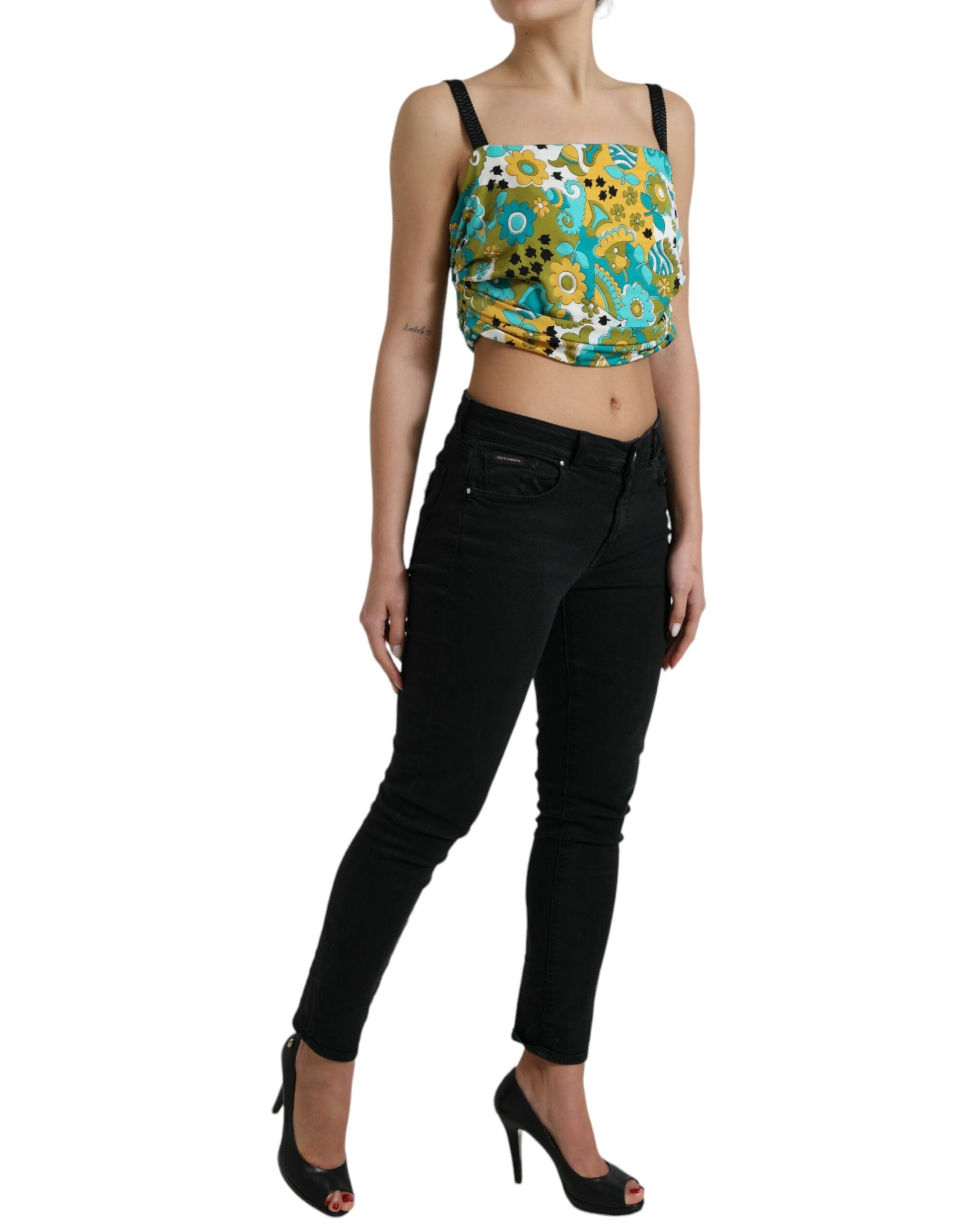 Dolce & Gabbana Multicolor Floral Sleeveless Cropped Top Dolce & Gabbana
