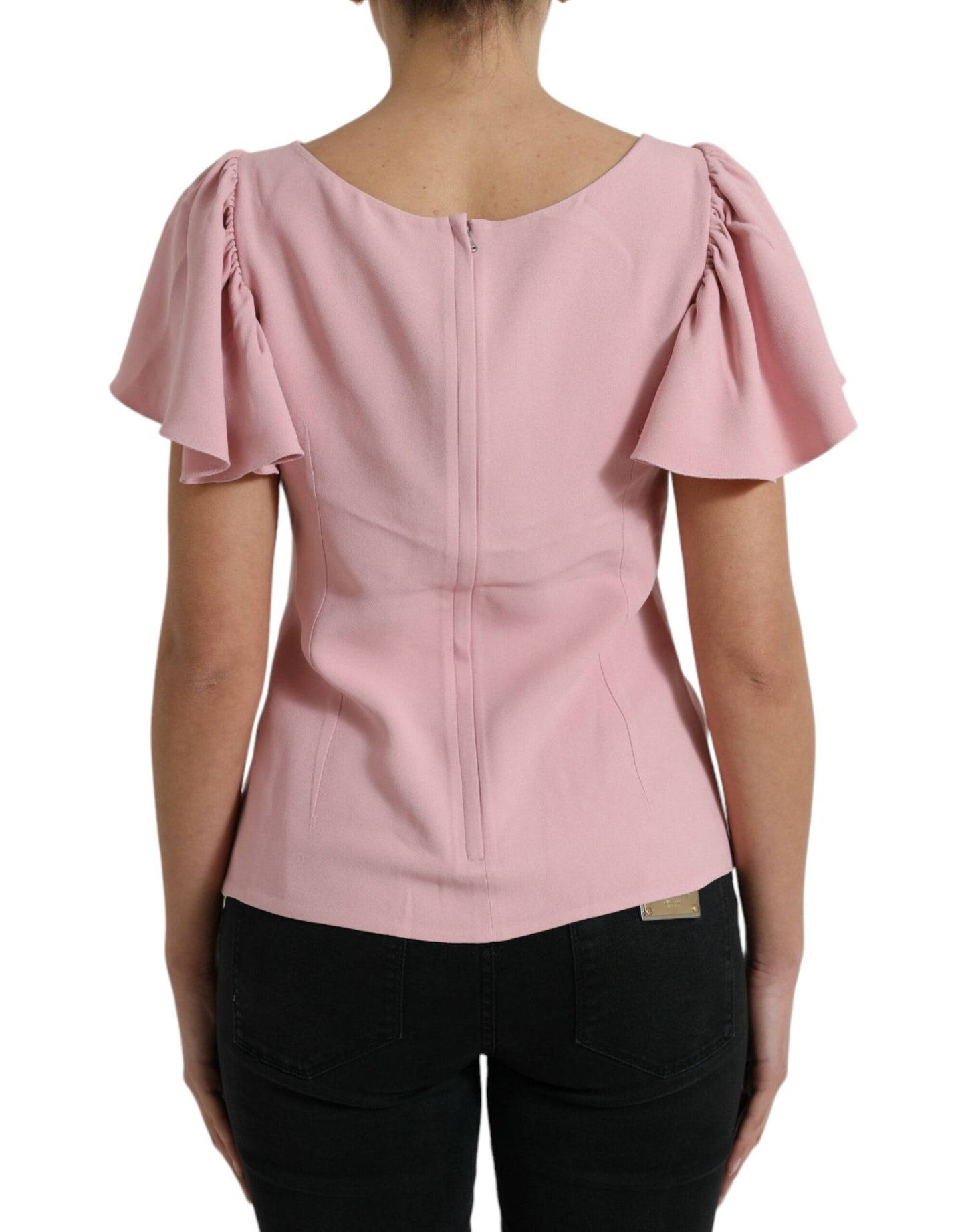 Dolce & Gabbana Pink Short Sleeves Round Neck Blouse Top Dolce & Gabbana