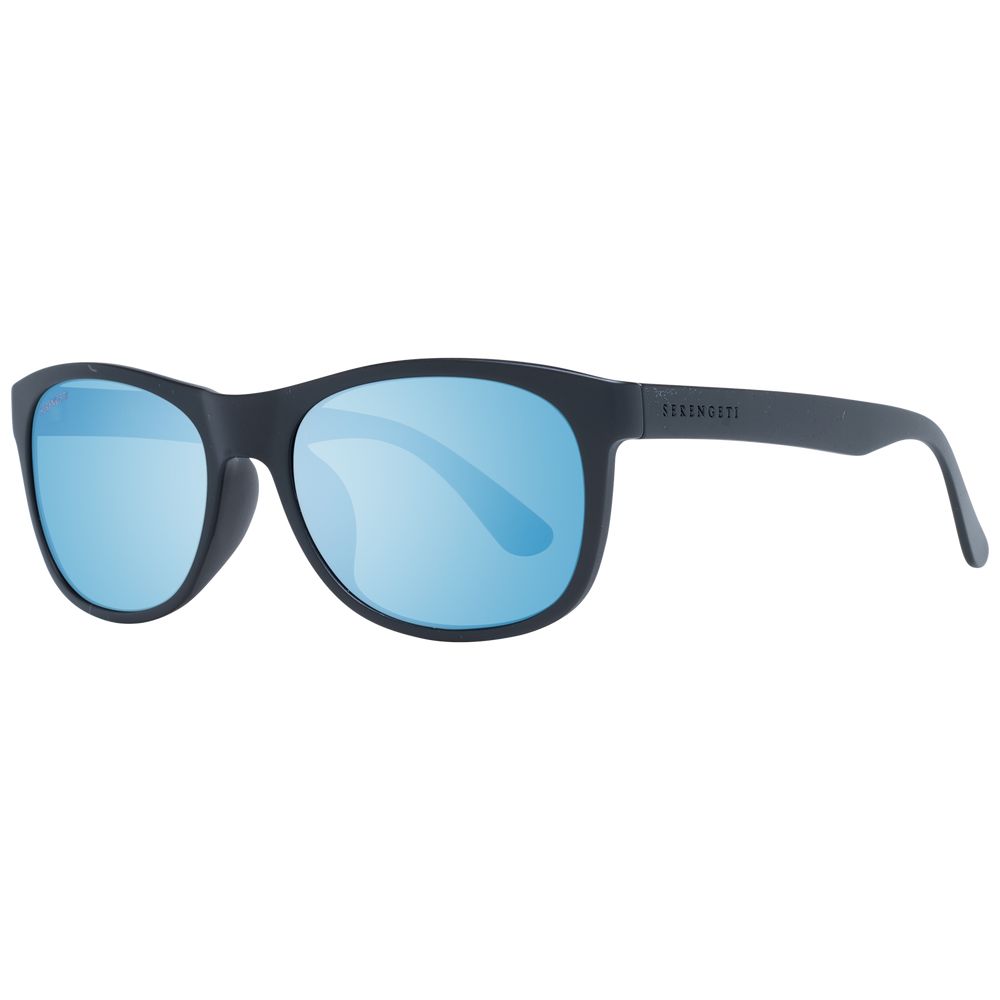 Serengeti black plastic sunglasses with dark lenses, stylish eyewear for sun protection and fashion.