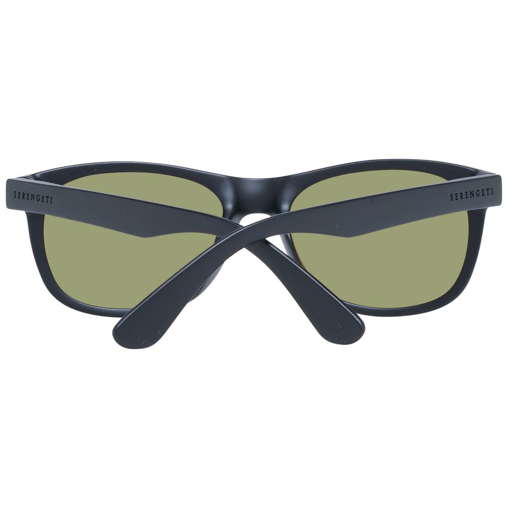 Serengeti black plastic sunglasses with dark tinted lenses, stylish eyewear featuring a sleek frame design.
