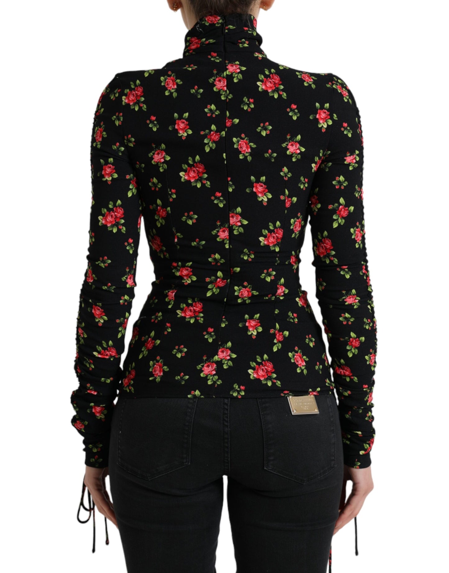 Dolce & Gabbana Black Rose Print Turtle Neck Blouse Top Dolce & Gabbana